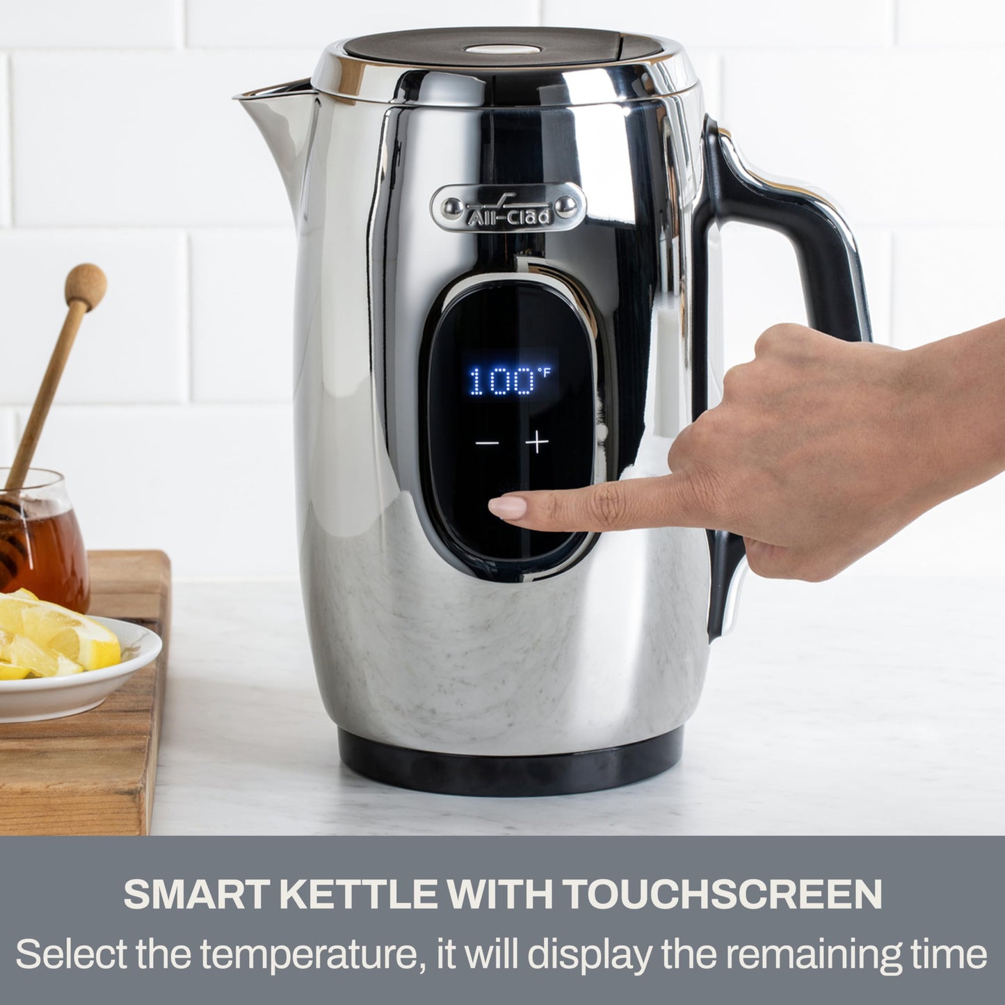 All-Clad Stainless Steel Kettle 1.5 Liter Keep Warm Function 1500 Watts Adjustable Temperature, Safe to Touch, Fast Boiling, Silver