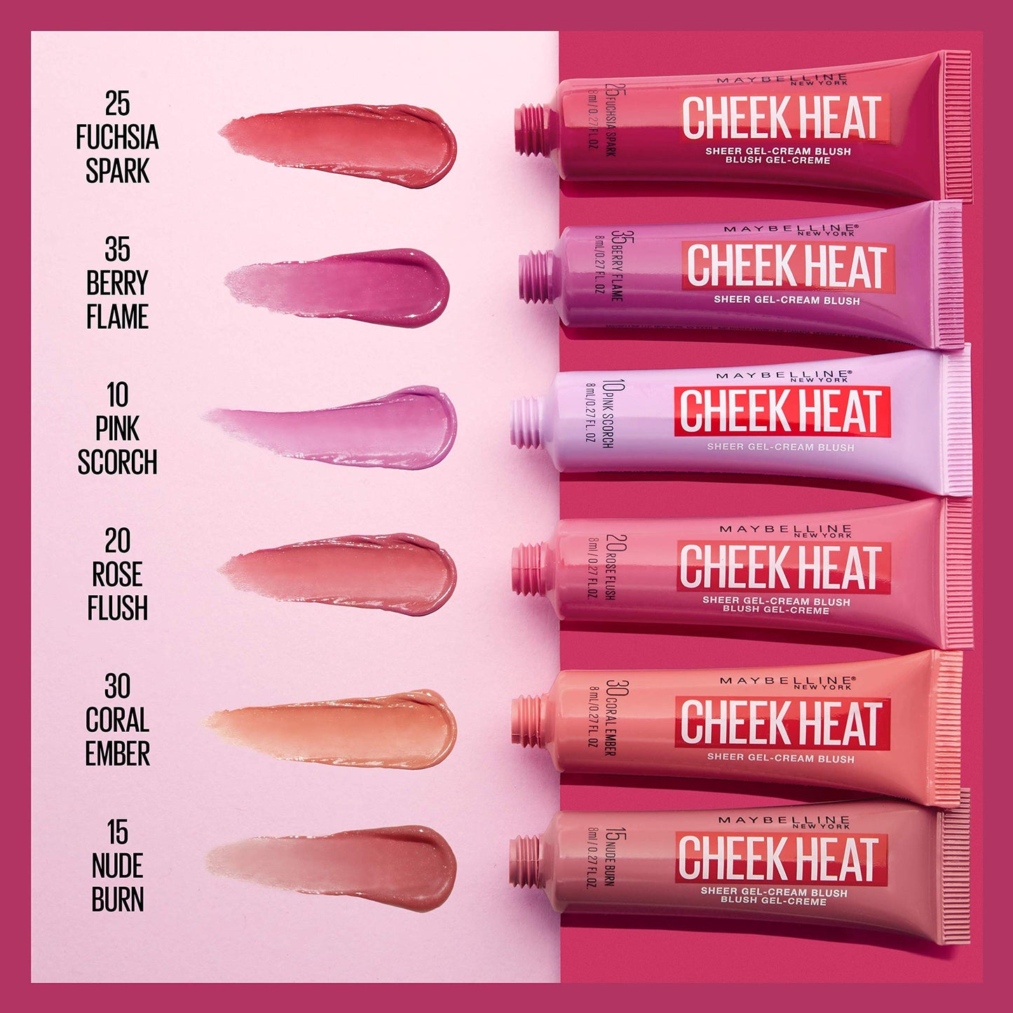 Maybelline Cheek Heat Gel-Cream Blush Makeup, Lightweight, Breathable Feel, Sheer Flush Of Color, Natural-Looking, Dewy Finish, Oil-Free, Nude Burn, 1