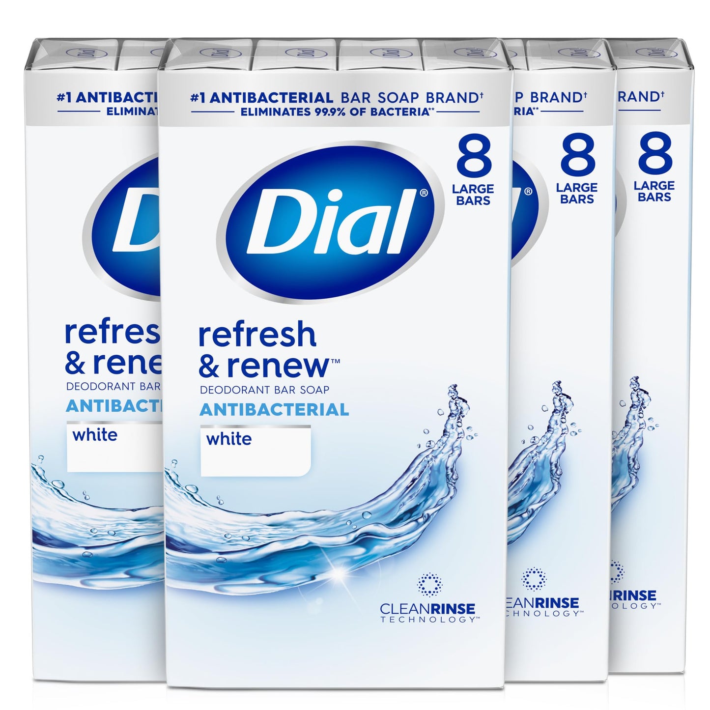Dial Antibacterial Bar Soap, Refresh & Renew, White, 4 oz, 32 Bars Beauty and Personal Care Dial