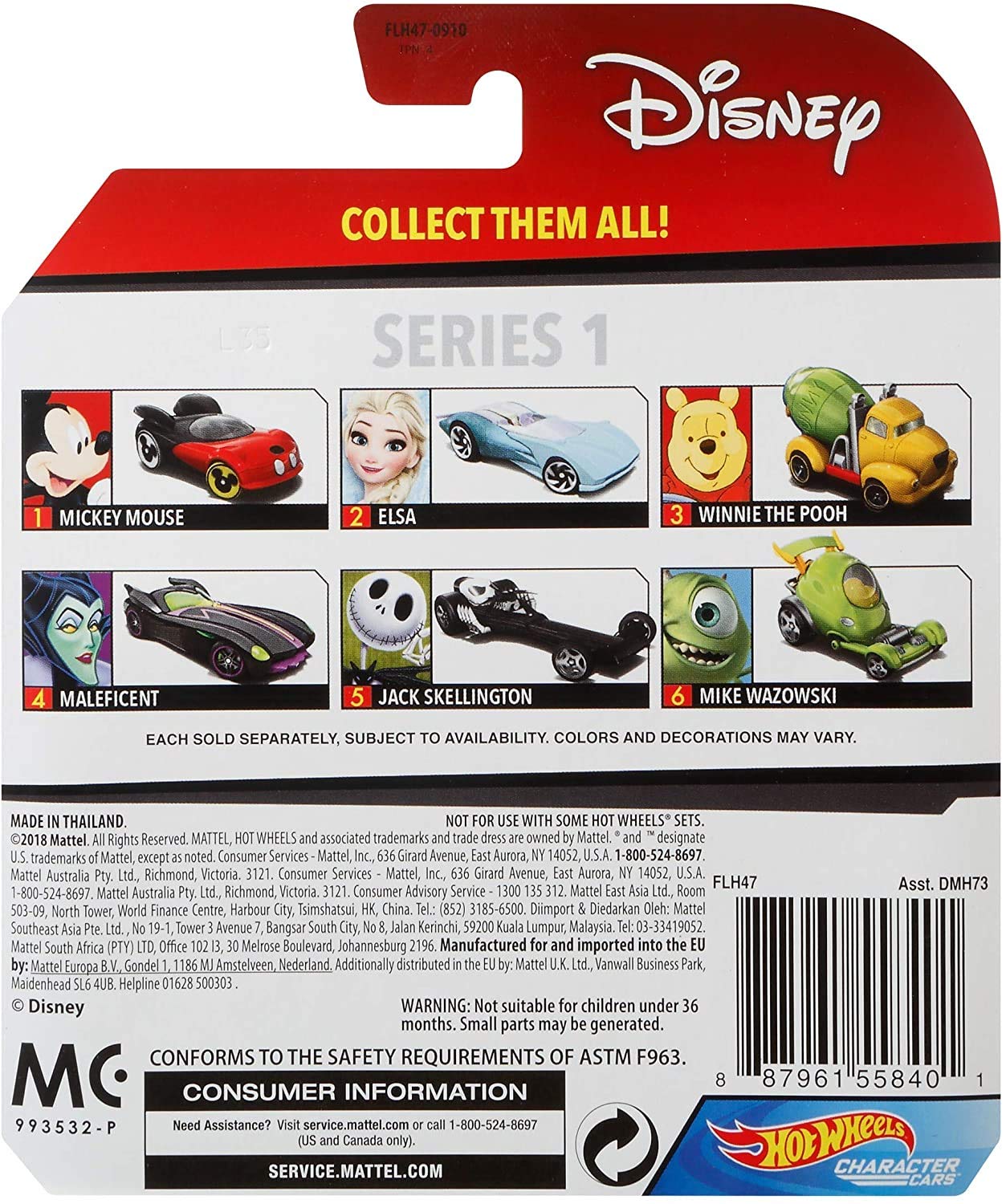 Hot Wheels Disney Mickey Mouse Vehicle 1:64 Scale Character Car