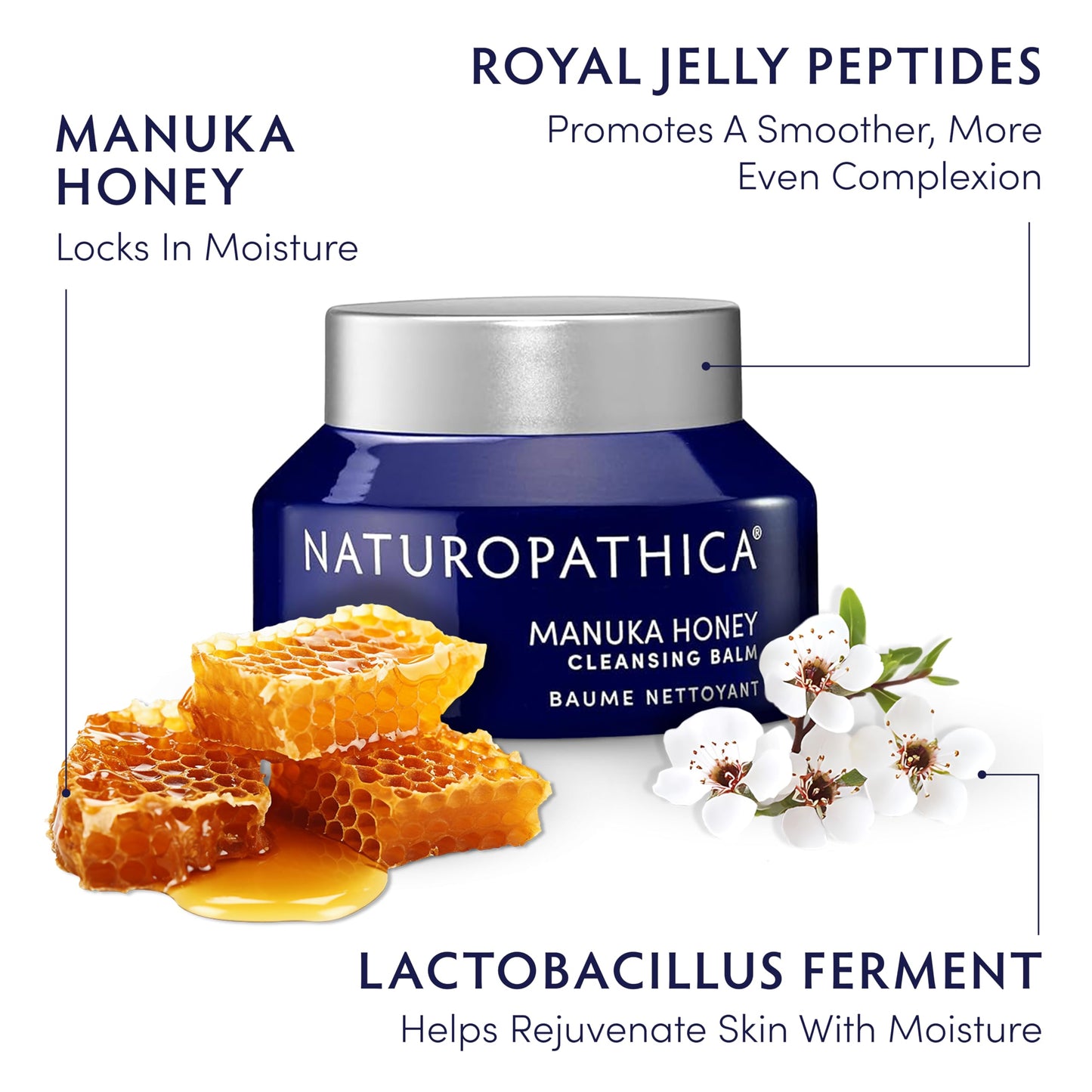 Naturopathica Manuka Honey Cleansing Balm, Manuka Honey Skin care, Makeup Removing Facial Cleanser, Gentle and Hydrating Face Wash, Cleansing Balm 2.8