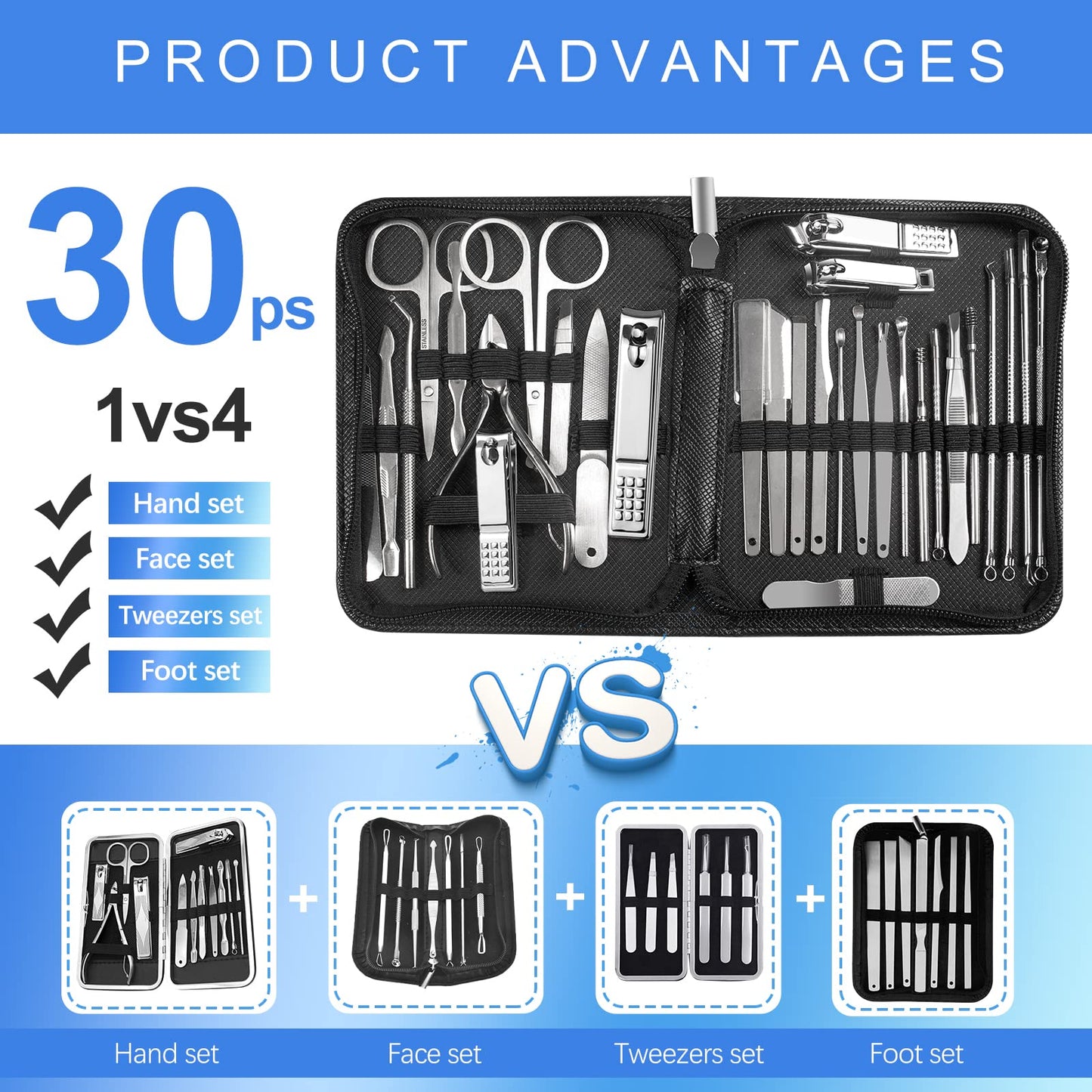 Manicure Set 30 in 1 Fingernail Clipper Set,RedFlow Nail Clippers & Toenail Clippers,Manicure Kit,Pedicure Kit,Suitable for Travel Manicure Tools,Nail Beauty and Personal Care RedFlow