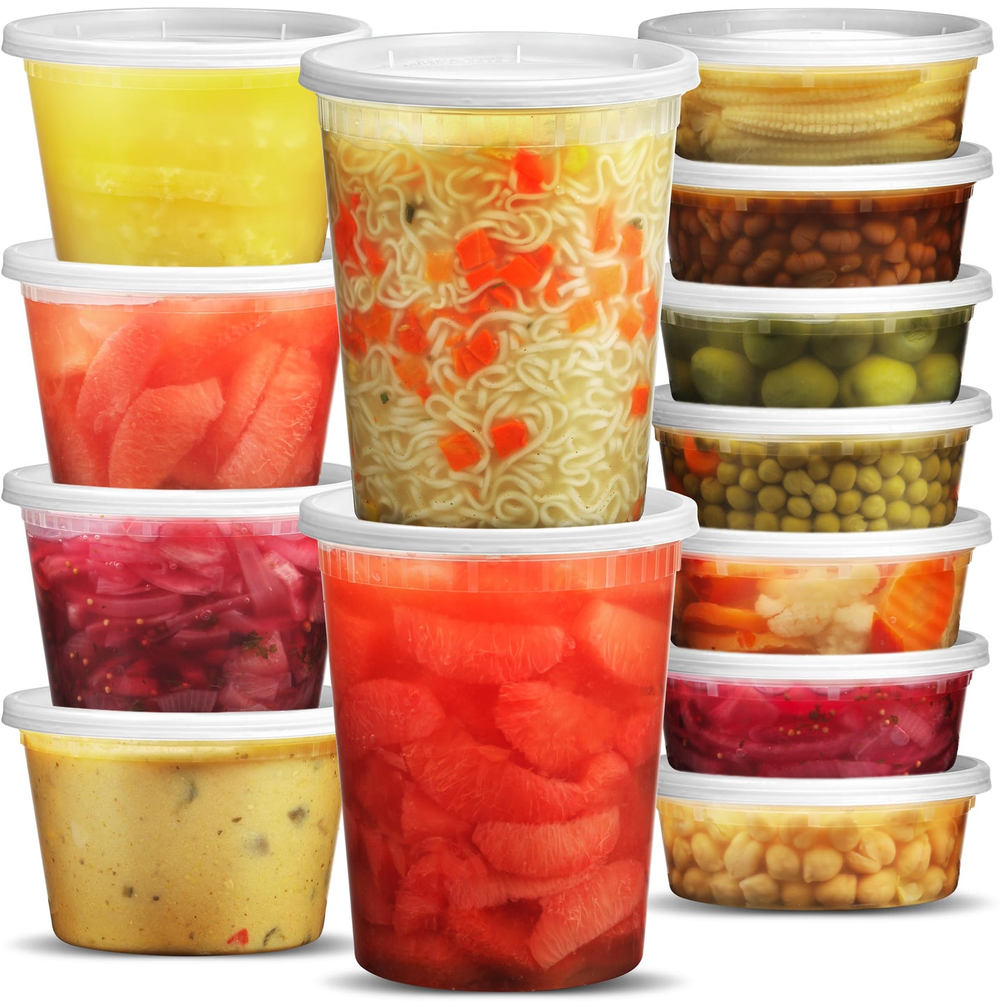 JoyServe Deli Food Containers with Lids - (24 Pack) 8 Sets of Each Size - 8 Oz - Cup / 16 Oz - Pint / 32 Oz - Quart Sizes Food Storage Takeout Meal…