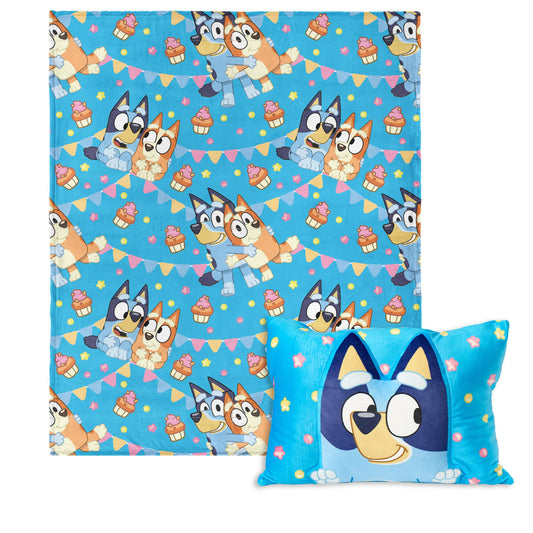 NORTHWEST Bluey Party Pups Silk Touch Throw Blanket 50 x 60 Inches with Bluey Plush Pocket Pillow 14 x 20 Inches - Comfy & Cozy Bluey Blanket &…