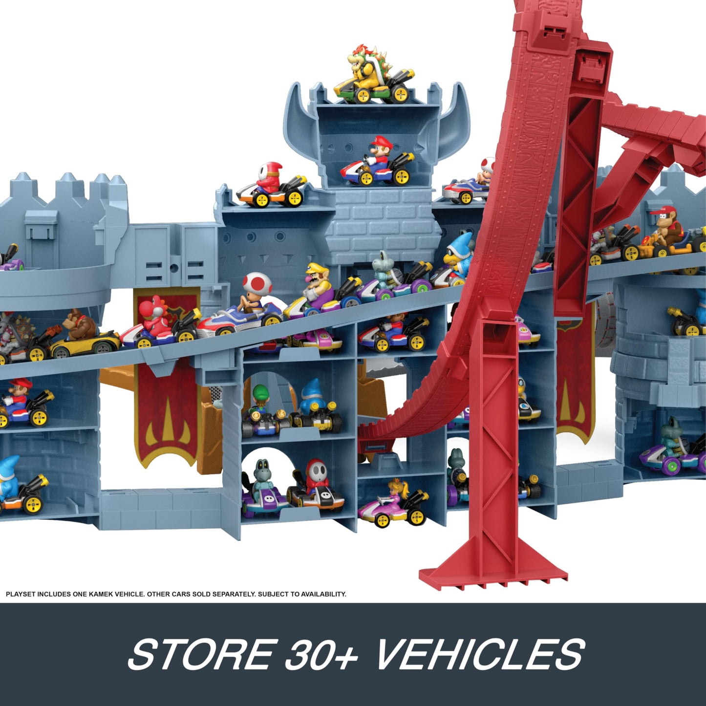 Hot Wheels Toy Car Track Set, Mario Kart Bowser’s Castle Playset & 1:64 Scale Die-Cast Kamek, Interactive Play, with Storage for 30+ Vehicles