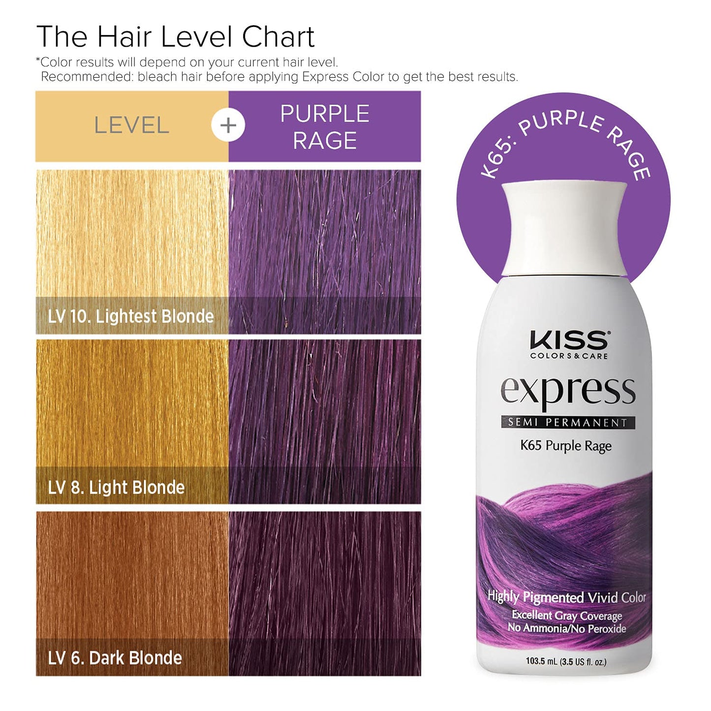 Kiss Express Semi-Permanent Hair Color - Vivid, Highly Pigmented Dye for Vibrant Hair, Gentle Formula, Gray Coverage, pH Balanced, 23 Intermixable