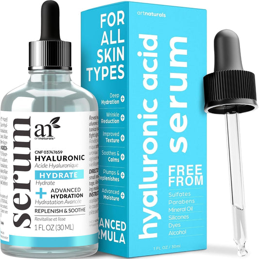 ArtNaturals Hyaluronic Acid Serum - Anti- Aging Facial Serum, Natural Moisturizer w/Vitamin C Serum & Vitamin E - for Skin Care - Reduce Wrinkles