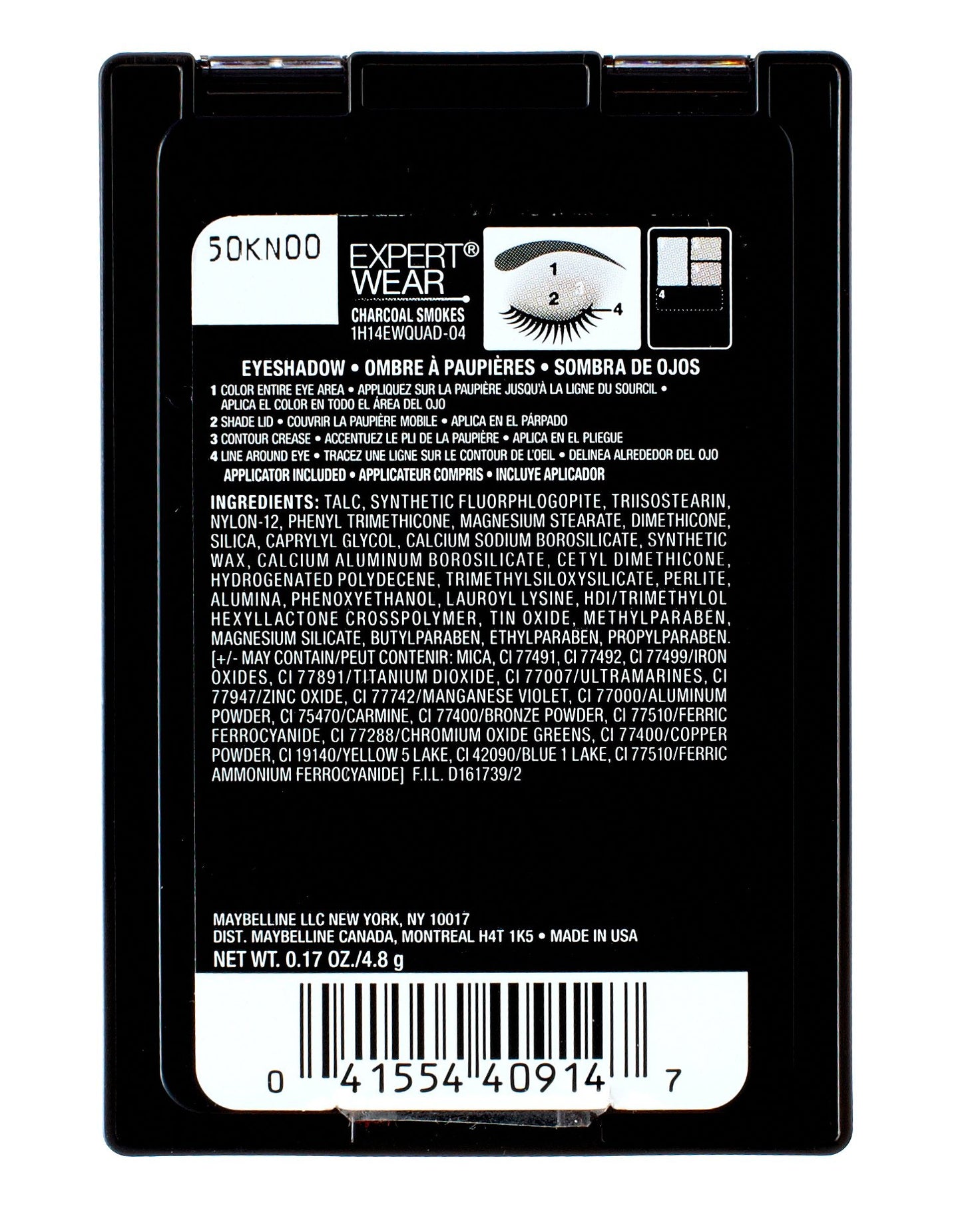 Maybelline Expert Wear Eyeshadow Quads, Charcoal Smokes, 0.17 oz.