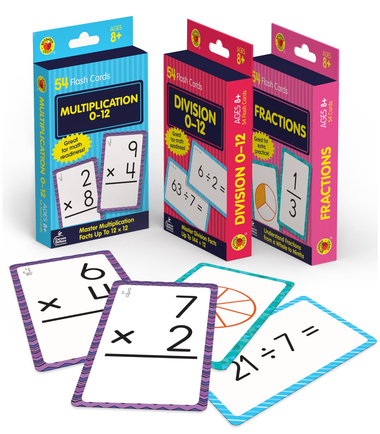 Carson Dellosa Math Flash Cards Set – Division, Fractions & Multiplication, 3rd Grade Learning Games for Kids Ages 8-12