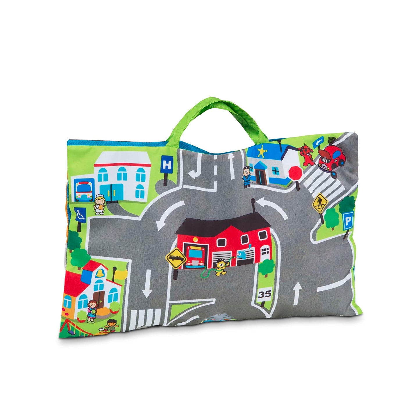 Melissa & Doug Take-Along Town Play Mat (19.25 x 14.25 inches) with 9 Soft Vehicles