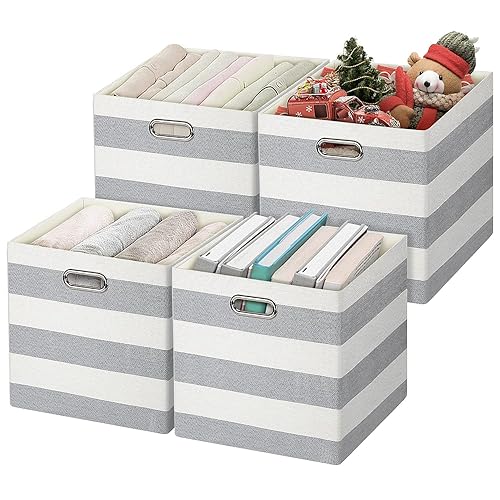 Posprica 3X Thicker Storage Bins Storage Cubes, 13×13 Fabric Storage Boxes Foldable Baskets Containers Drawers for Nurseries,Offices,Closets,Home…