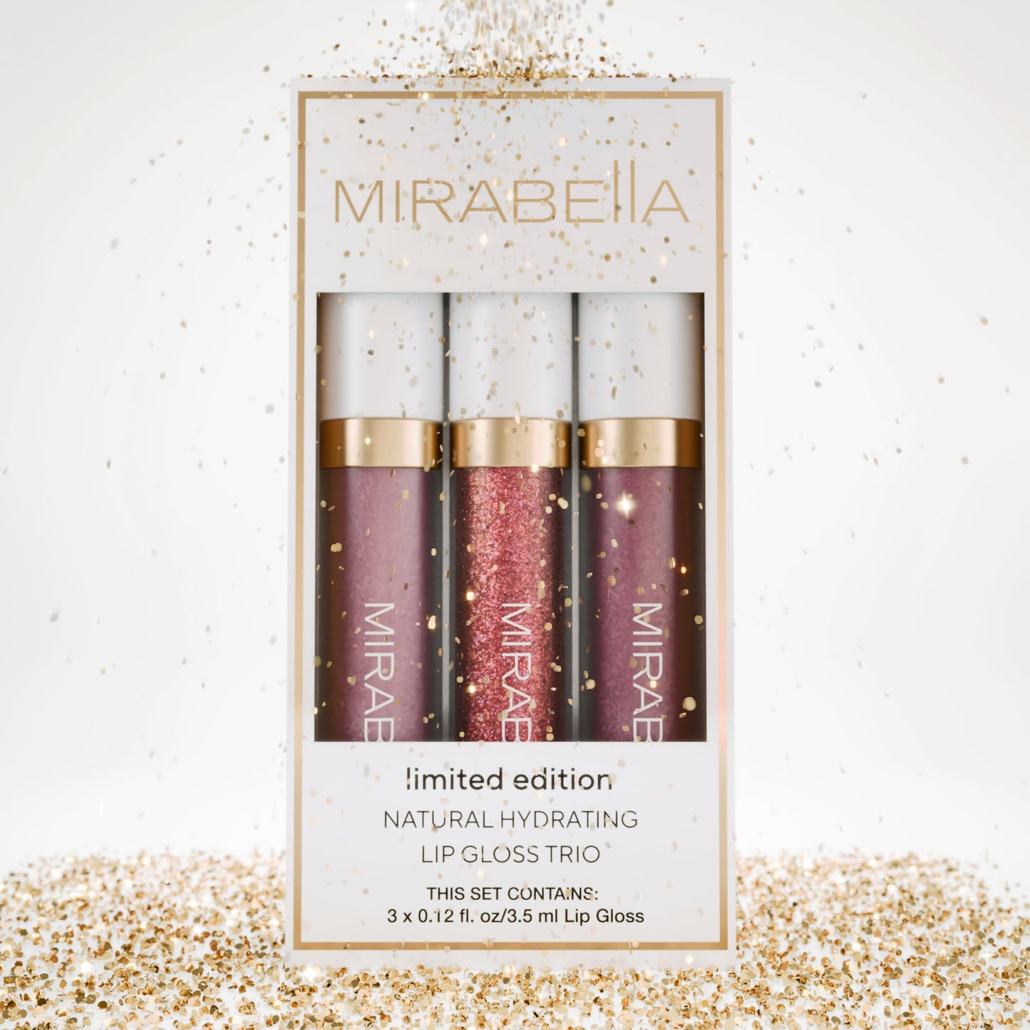 Mirabella 3 Pack Lip Gloss Trio - Highly Pigmented Shimmer Lip Gloss Non Sticky with Hydrating Medical Grade Lanolin for Chapped Lips, Lip Gloss for