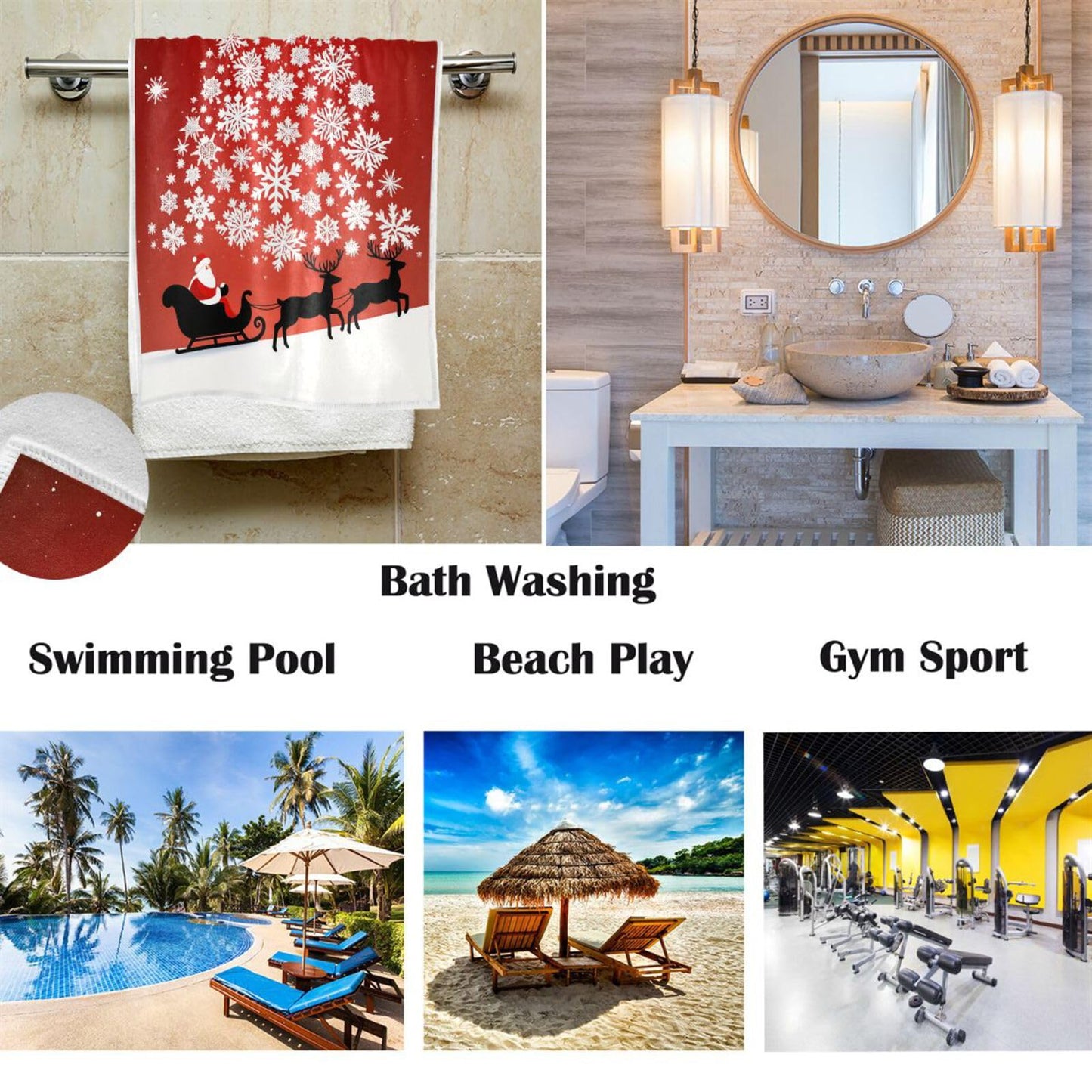 Pfrewn Santa Claus Sleigh Snowflake Tree Hand Towels 16x30 in Christmas Winter Bathroom Towel Ultra Soft Highly Absorbent Small Bath Towel Xmas…