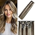 WindTouch Clip in Hair Extensions Medium Brown to Blonde Highlights For Women 20Inch Soft Human Remy Hair Extensions 9A Grade #4P613 75g 7PCS