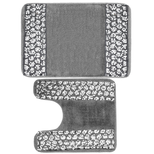 PBP Popular Sinatra Silver Bathroom Banded Bath & Contour Rug Set