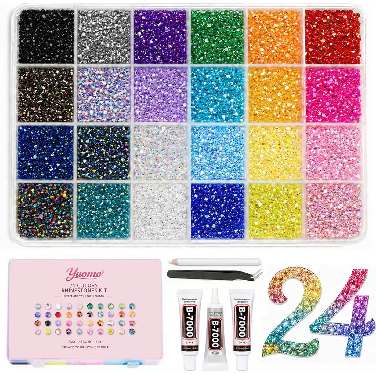32000Pcs 24 Colors Jelly Rhinestones for Bedazzling,Mix Colors Bedazzling Kit with Rhinestones,3MM SS10 Colorful Resin Flatback Gems with Nail Glues Beauty and Personal Care BlissVeritura
