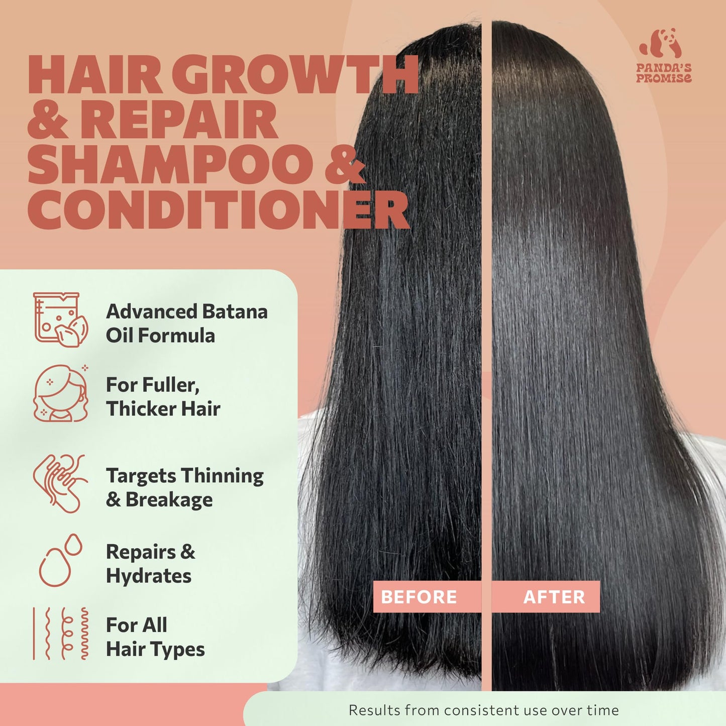 Panda's Promise Batana Oil Shampoo and Conditioner Set - Sulfate-Free Haircare with Batana Oil Nourishing Duo for Smooth, Soft and Manageable Hair