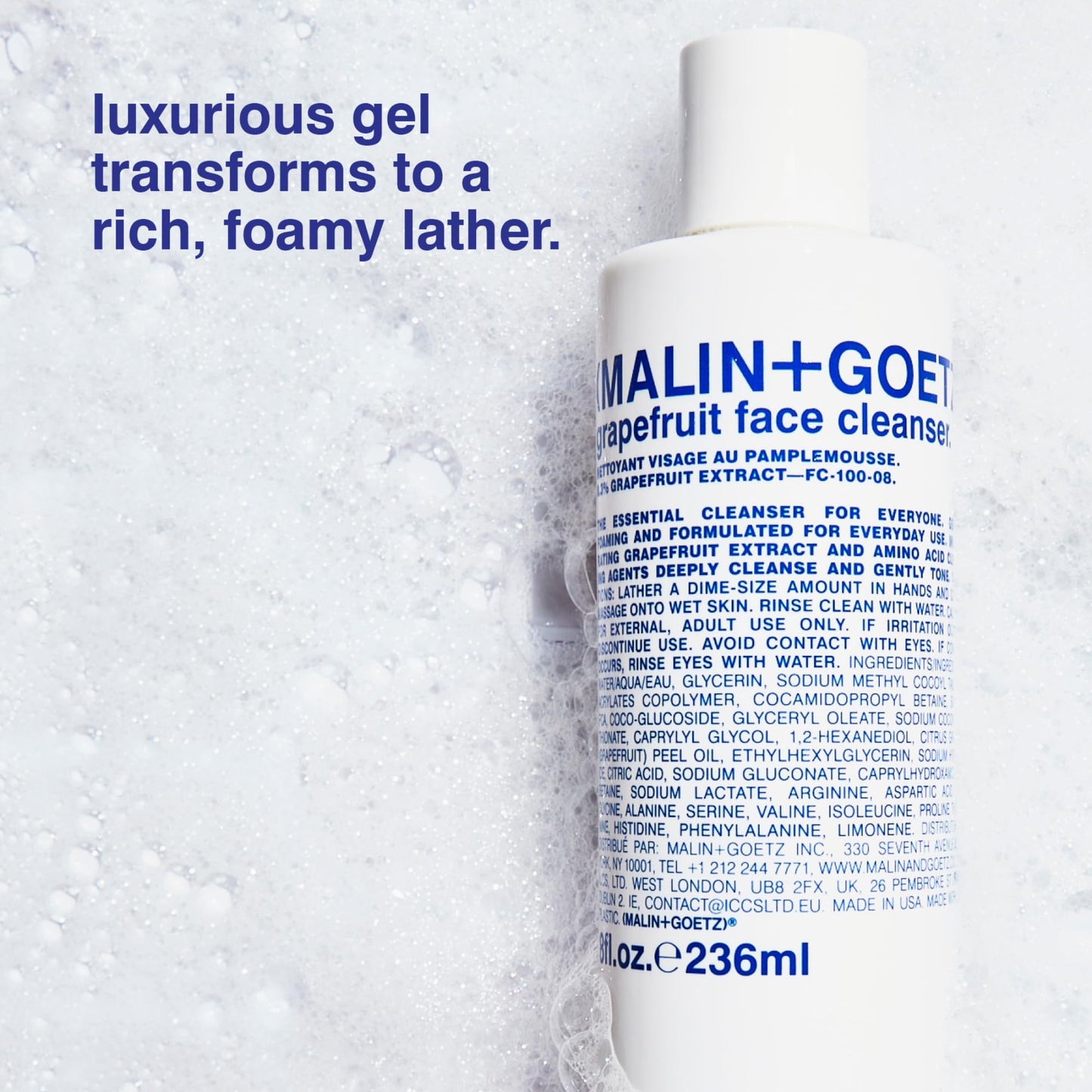 MALIN+GOETZ Grapefruit Face Cleanser | Gentle 3-in-1 Foaming Gel Vitamin-Rich Grapefruit, Amino Acids + Coconut-Based Surfactants | Purifies, Balances