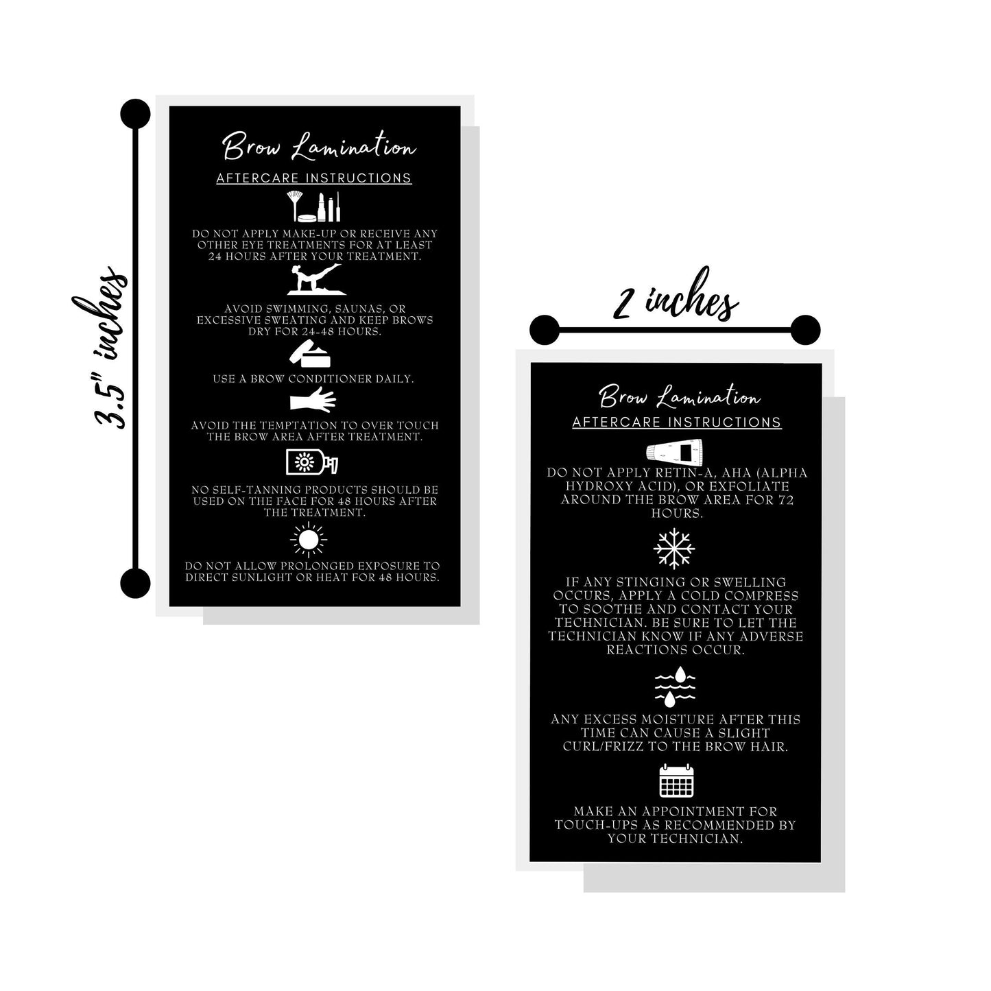 Brow Lamination Aftercare Instruction Cards | 50 Pack | 2x3.5” inches Business Card Size | Starter Lift Kit At Home DIY Brow Lift and Tint | Snatched