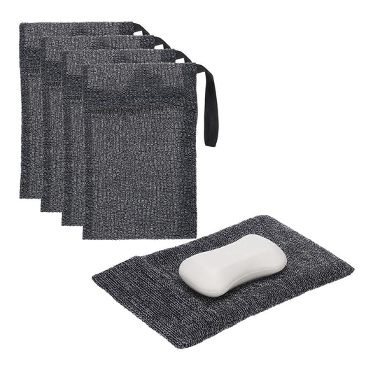 uxcell Loofah Soap Pouch, 4 Pcs Bar Soap Saver Bag with Black Handle Nylon Body Scrubber Pouch Exfoliating Net for Body Shower Foaming Travel Camping Beauty and Personal Care uxcell