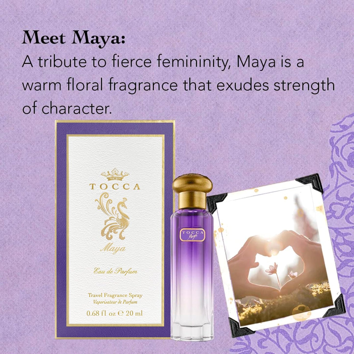 Tocca Women's Perfume, Maya Fragrance, 0.68 oz (20 ml) - Warm Floral, Wild Iris, Blackcurrant, Patchouli Heart - Hand-Finished Bottle
