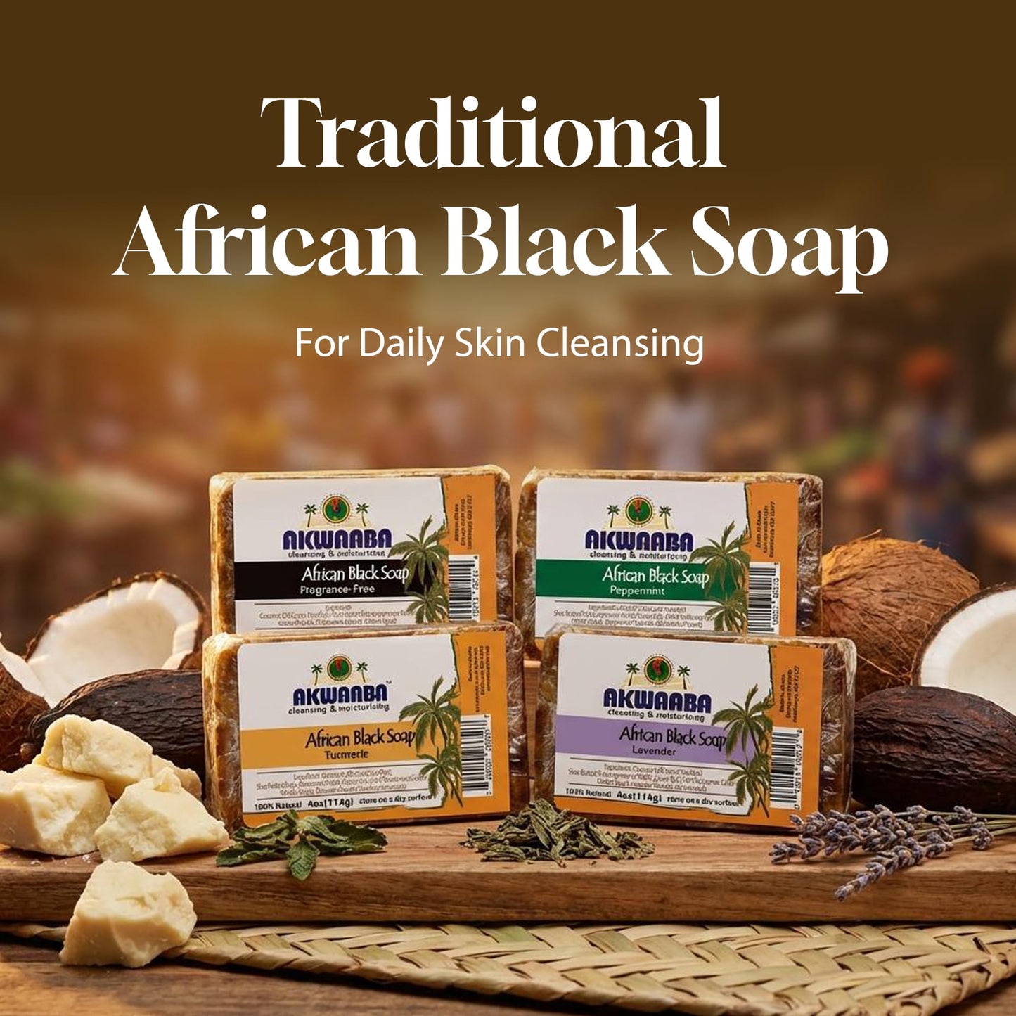 AKWAABA African Black Soap | Papaya | Bar Soap | 4 oz | For Face & Body