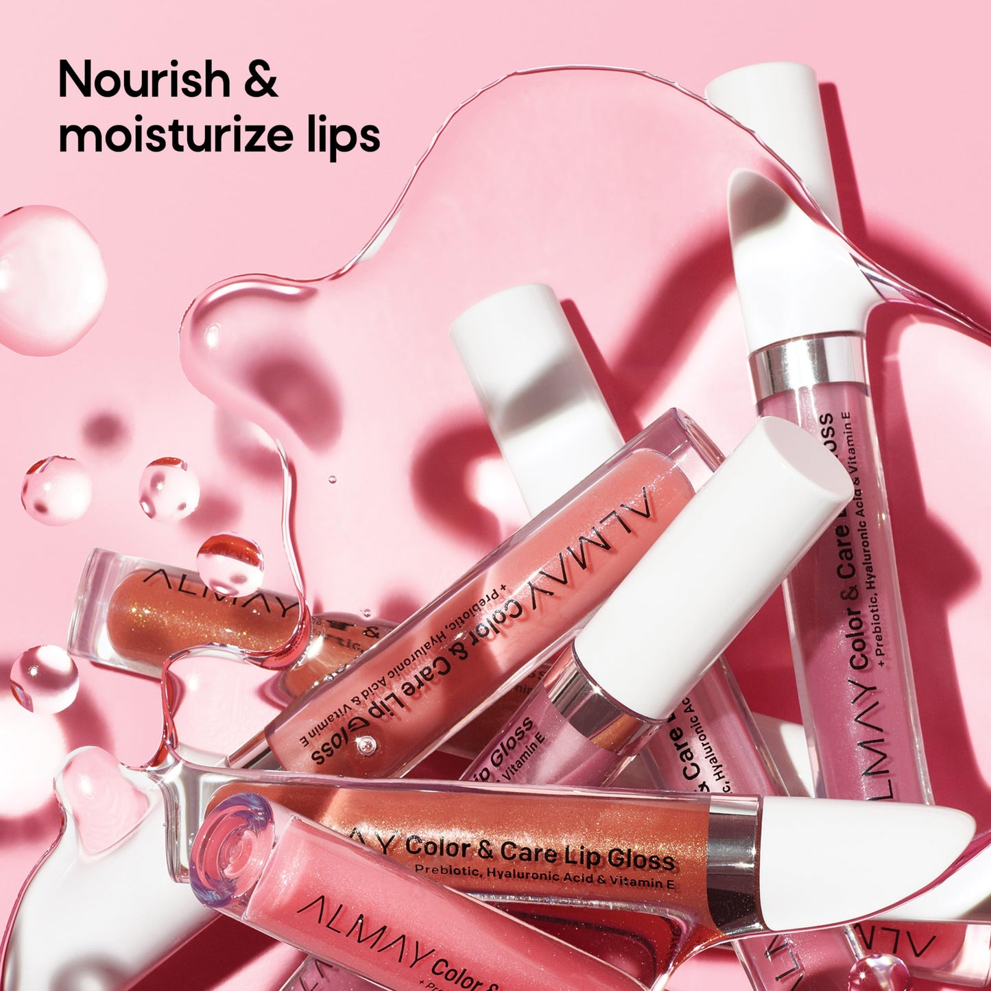 Almay Color & Care Hydrating Lip Gloss, Soft Natural Hues, Prebiotic Complex, Hyaluronic Filling-Sphere Technology, 500 Sunrise Punch, 0.1 Fl Oz