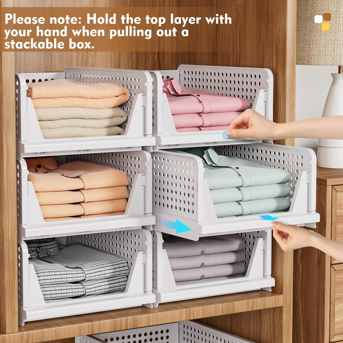 SNSLXH 5-Pack Stackable Storage Baskets – Foldable Closet Organizer for Bathroom, Kitchen, Laundry & Wardrobe – White, Space-Saving