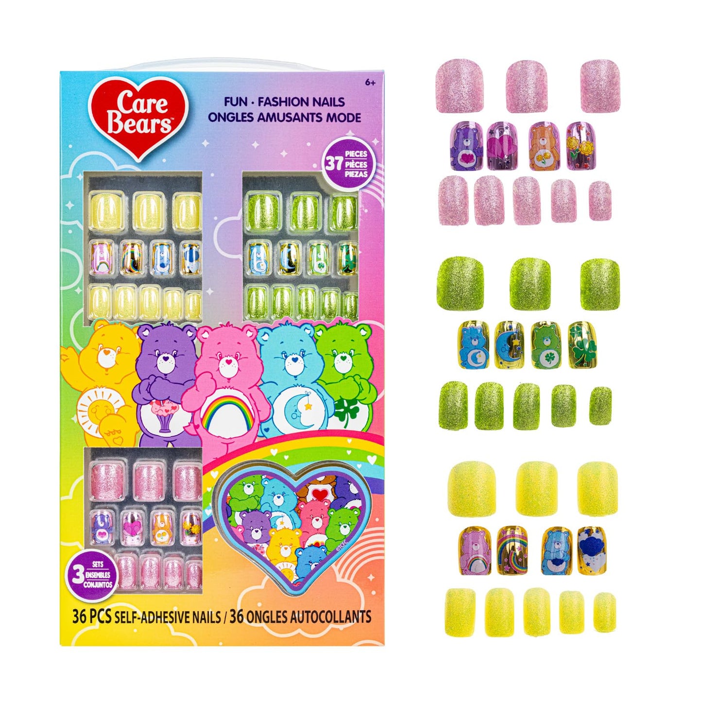 Care Bears 36 pcs Press on Nails for Kids | Pre-Glued & Fake Nails with Nail File for Girls | Birthday Gifts for Ages 6+ by Townley Girl Beauty & Personal Care Townley Girl