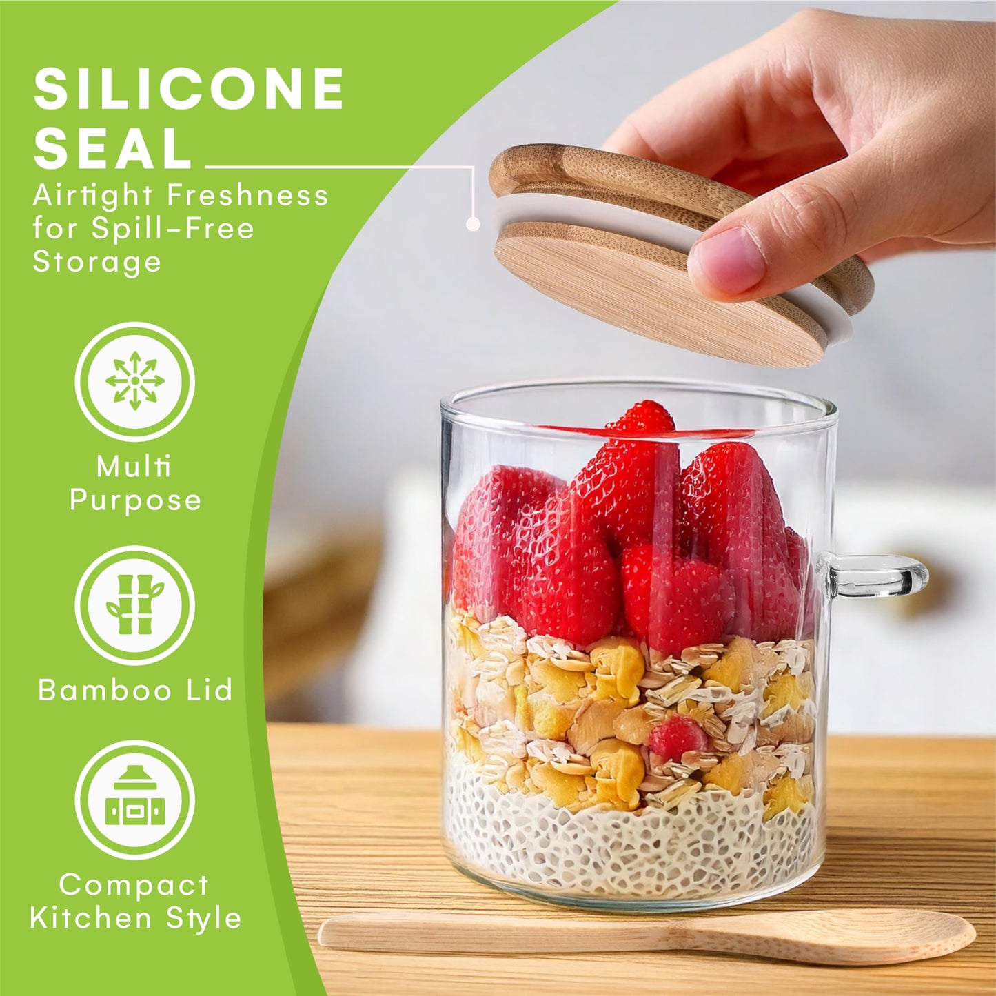 Prosumer's Choice Sugar Containers (4.9" X 3.3") for Countertop - Glass Jars for Food Storage with Bamboo Airtight Lid and Spoon - Clear Canisters…