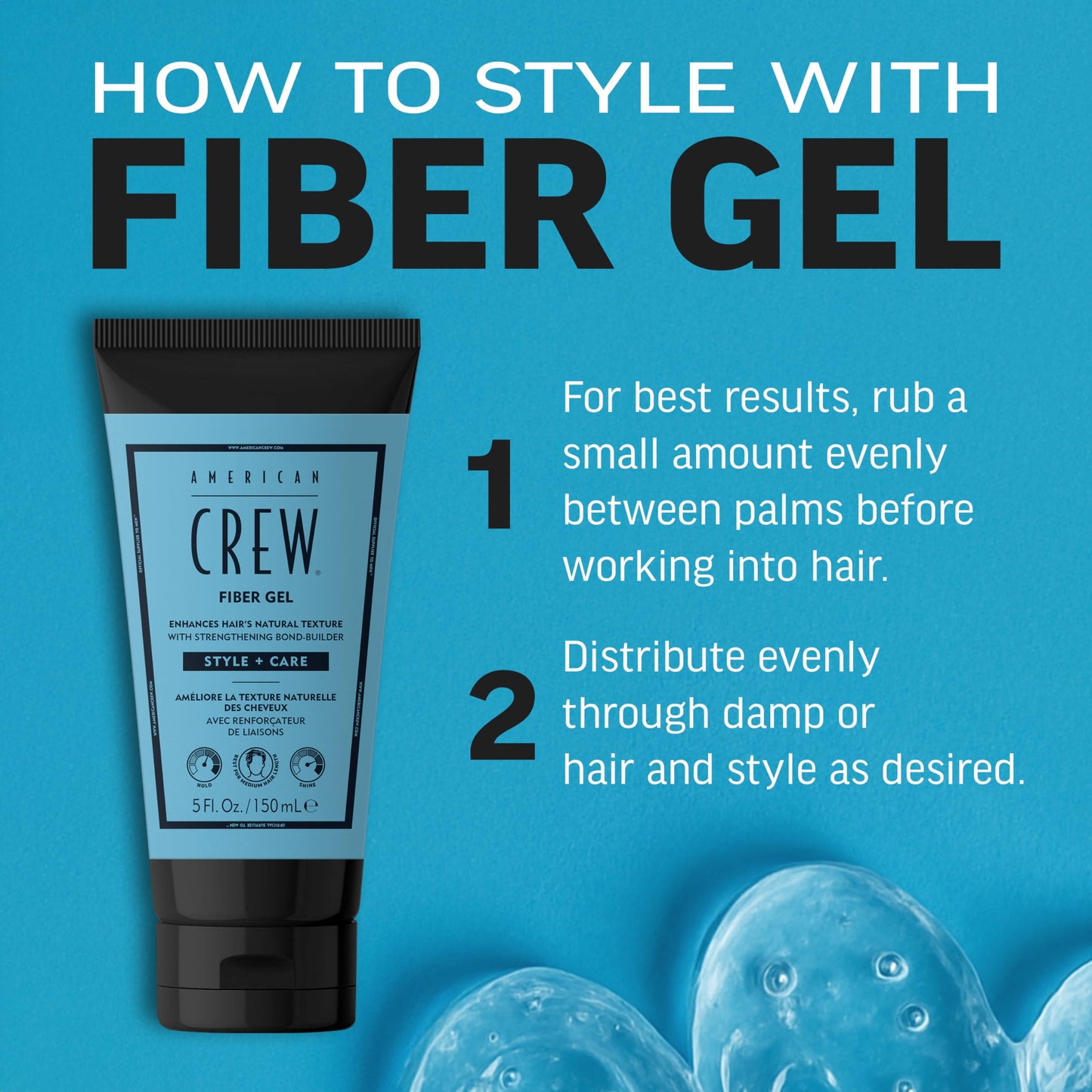 AMERICAN CREW Fiber Gel, Texturizing & Strengthening Formula with Bond Builder, Medium Hold & Natural Finish for Short to Medium Hair, 5 fl oz