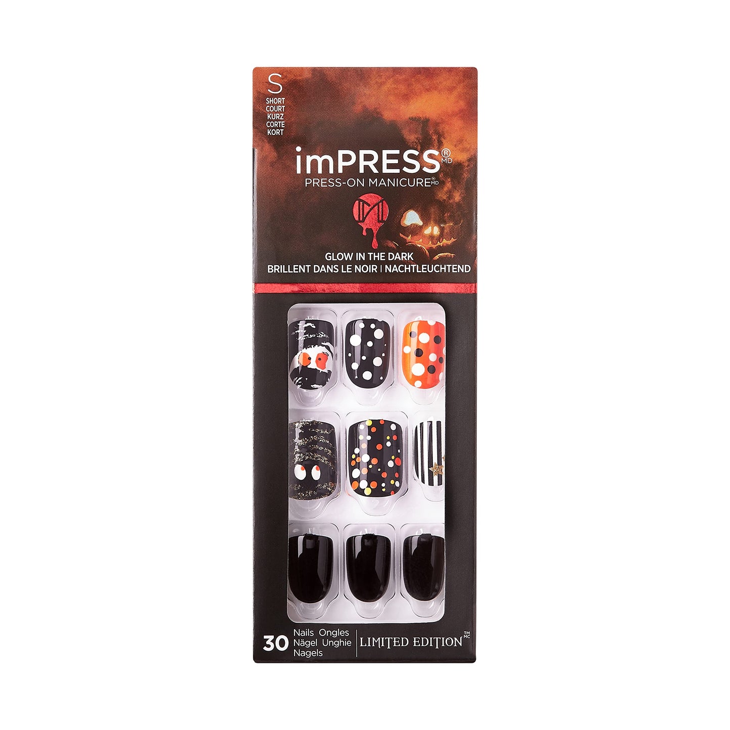 KISS imPRESS Limited Edition Halloween Press-On Nails, Glow-In-The-Dark, PureFit Technology, ‘Bone appetit’, with Prep Pad, Mini File, Cuticle Stick Beauty & Personal Care KISS