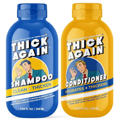 Thick Again Men's Hair Thickening Shampoo & Conditioner System with TrioCore Scalp Care Technology - Natural Solution for Fuller, Thicker-Looking Hair