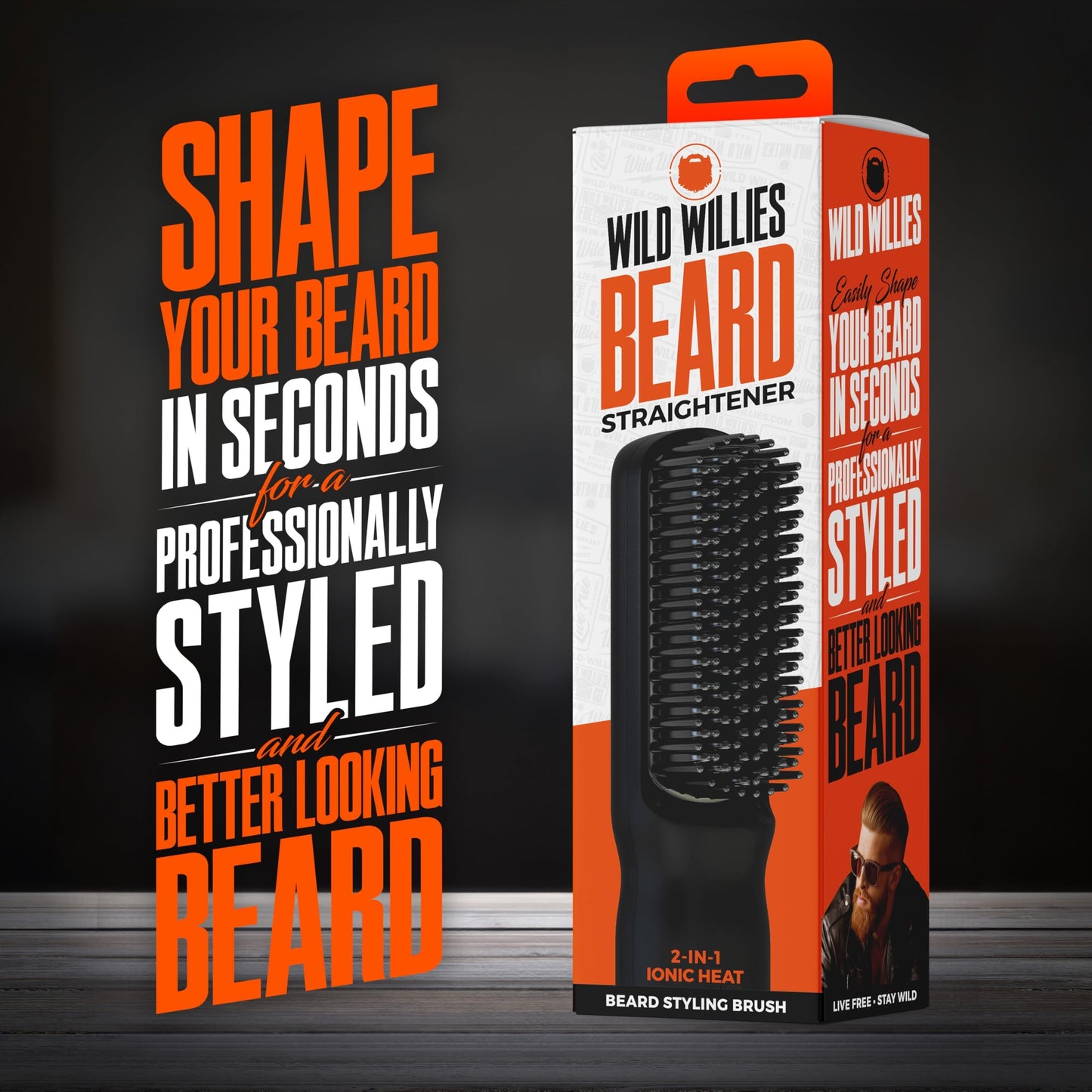 Wild Willies Beard Straightener for Men - 3 Temperature Settings, Tourmaline Ceramic Heated Beard Brush & Hot Comb - Portable, Ionic Technology