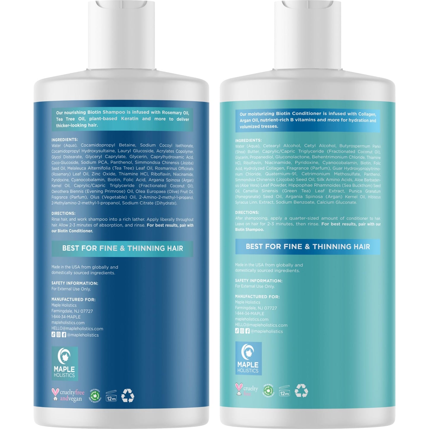 Rosemary Biotin Shampoo and Conditioner Set - Volumizing Shampoo and Conditioner for Thinning Hair for Women & Men with Nourishing B Vitamins