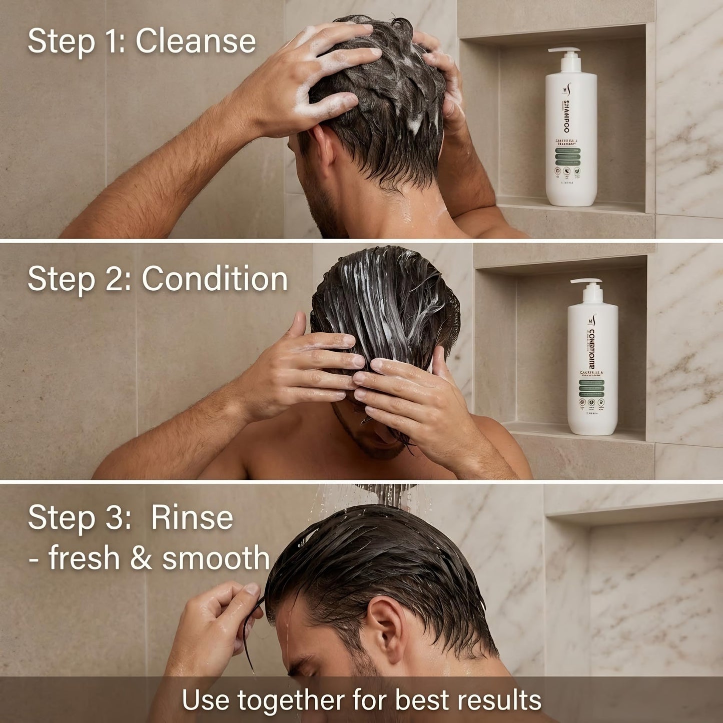HerStyler Castor Oil Shampoo and Conditioner Set for Men - Cooling Mint Sensation - Contains Aloe and Purslane - Soothes Dry Flaky Scalp - Softer