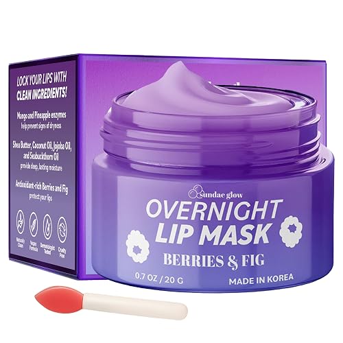 Sundae Glow Lip Mask with Berries & Fig - Overnight Lip Repair, Intense Hydration & Smoothing - Dermatologist Tested, Korean Lip Care - Vegan, Clean