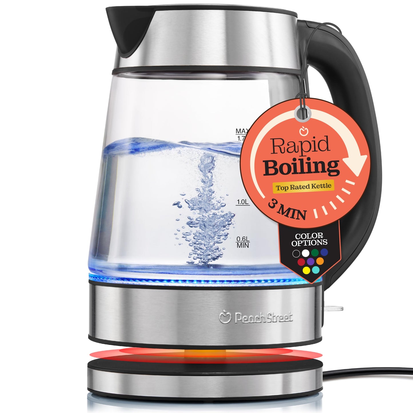 Speed-Boil Electric Kettle For Coffee & Tea - 1.7L Water Boiler 1500W, Borosilicate Glass, Easy Clean Wide Opening, Auto Shut-Off, Cool Touch Handle…