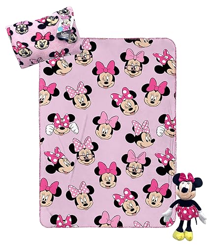 Jay Franco Disney Minnie Mouse Travel Set - 3 Piece Kids Travel Set Includes Blanket, Pillow, & Plush