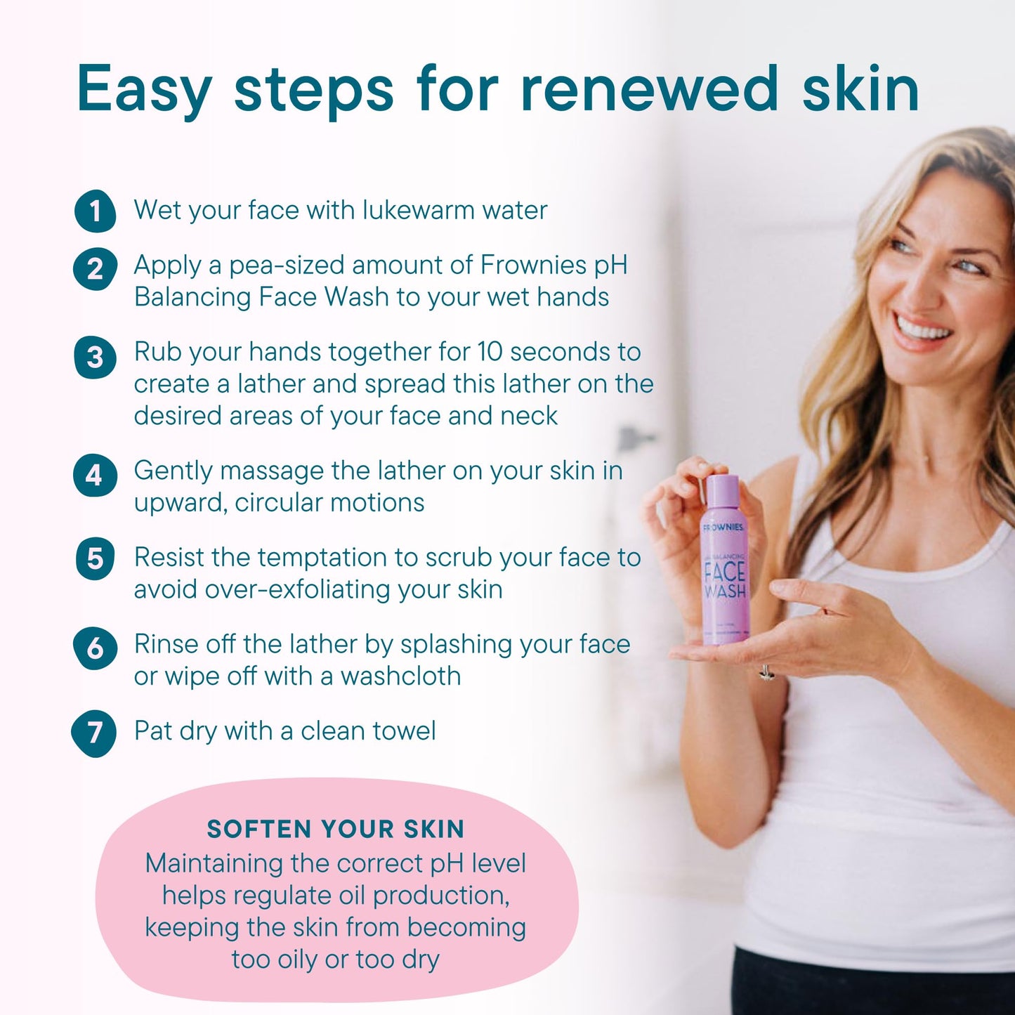 Frownies pH-Balancing Face Wash - Deep & Gentle Cleansing Face Wash with Moisture Retention - For Balancing and Exfoliating Action - Suitable for All