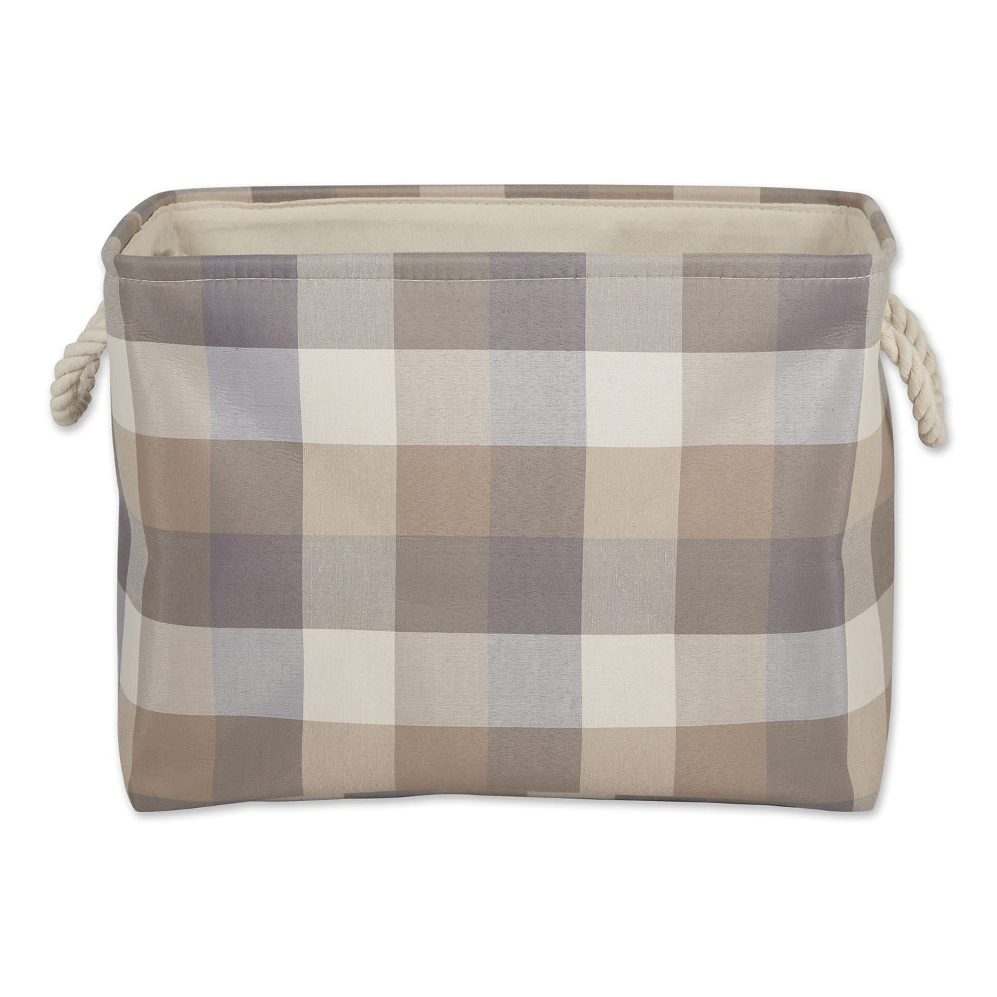 DII Buffalo Check Storage Collection Collapsible Bin with Handles, Medium Rectangle, 16x10x12, Tri Color Stone