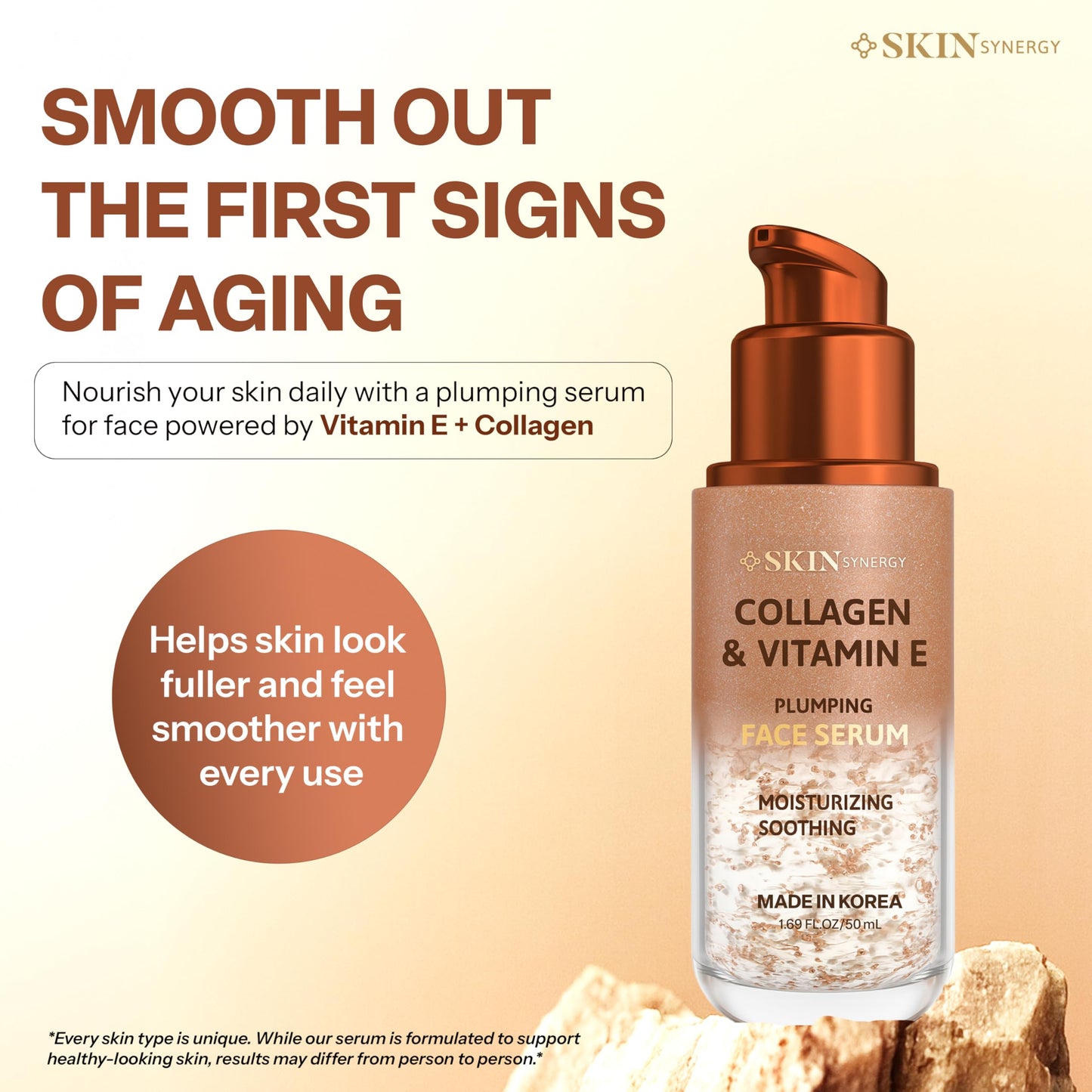 Skin Synergy Collagen & Vitamin E Face Serum - Hydrating, Firming & Nourishing Formula - Dermatologist Tested, Anti-Aging, Korean Skin Care - Clean
