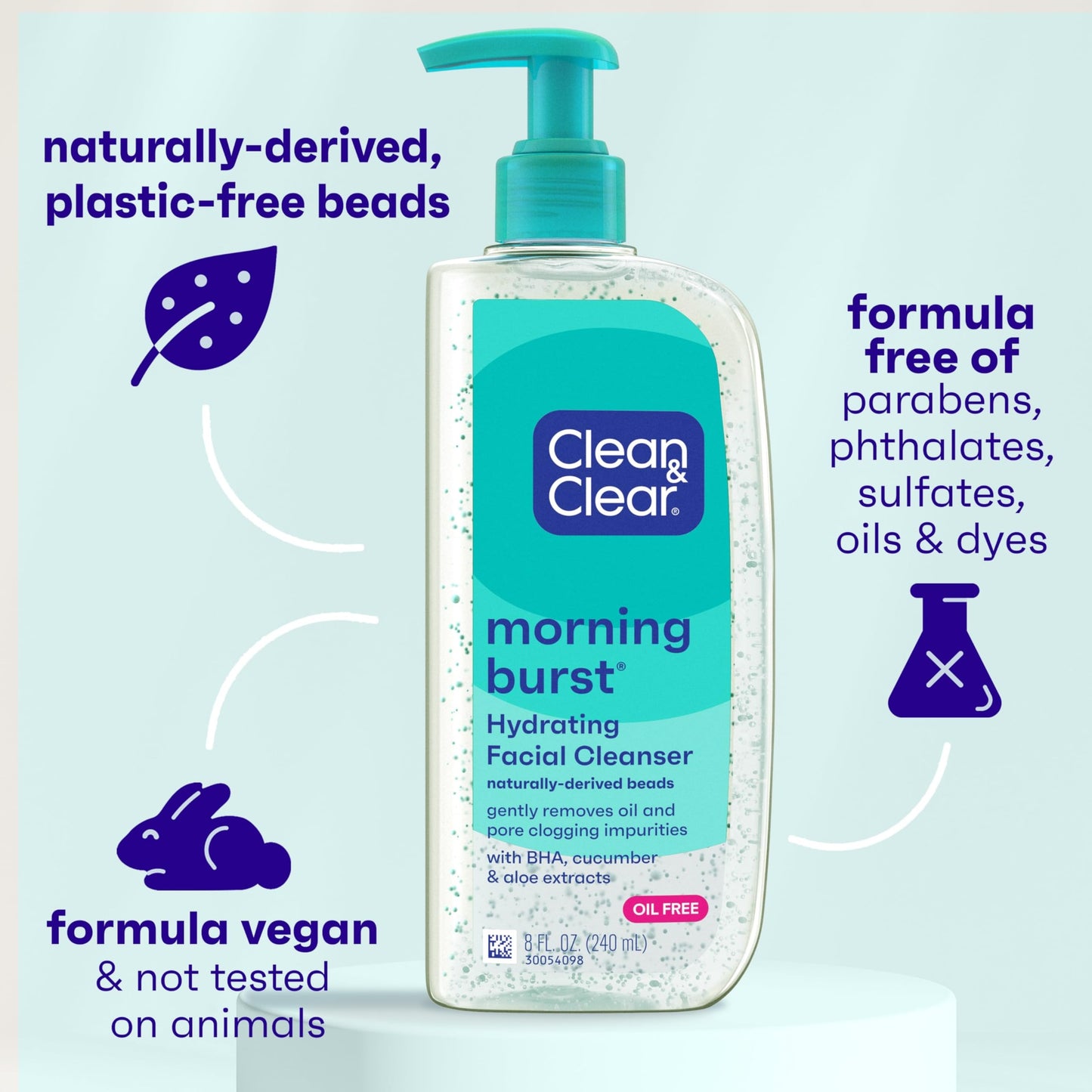 Clean & Clear Morning Burst Oil-Free Hydrating Facial Cleanser with BHA, Cucumber & Aloe Extracts, Face Wash Gently Removes Oil & Pore Clogging