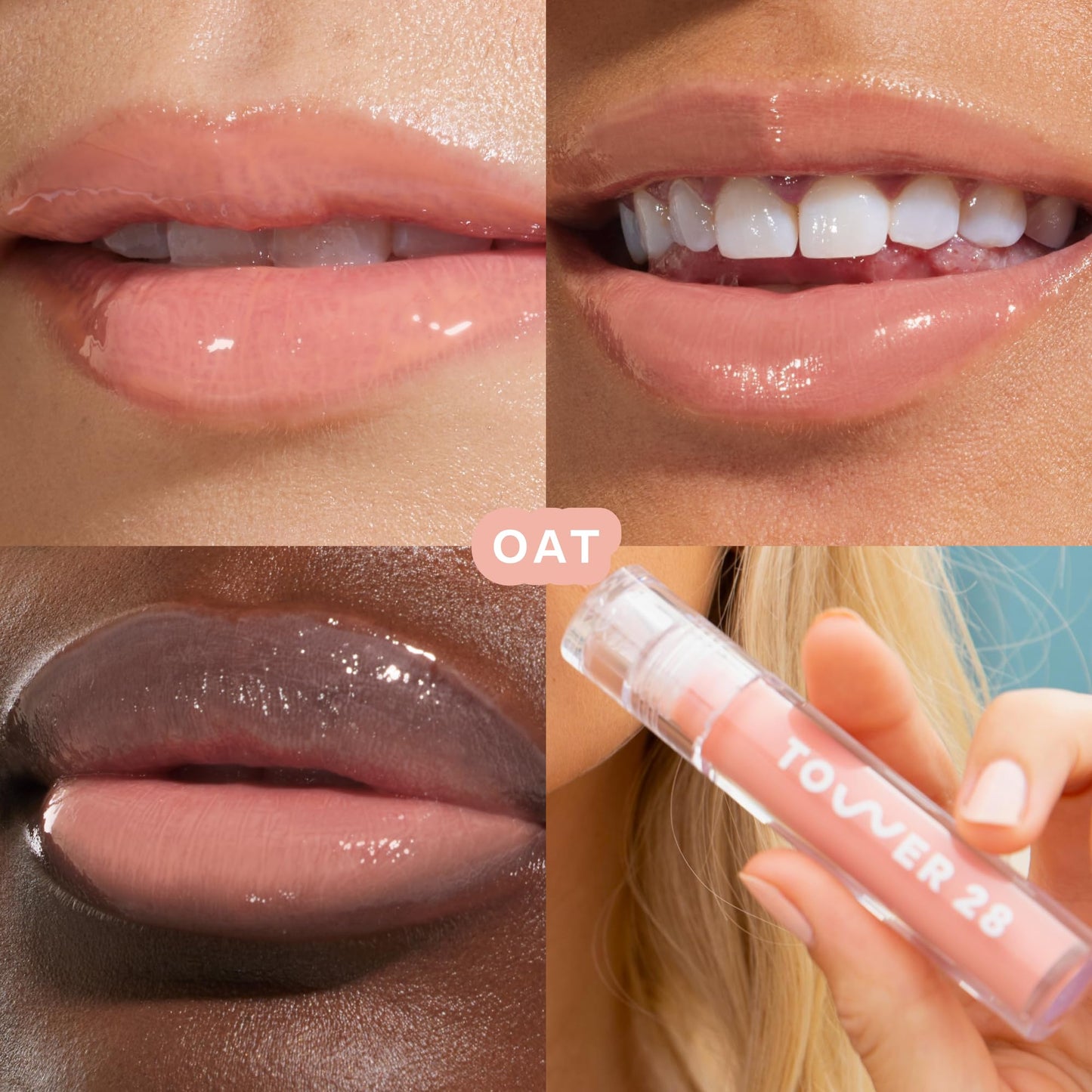 Tower 28 ShineOn Milky Lip Jelly, OAT | Non-Sticky, Vegan Lip Gloss in Milky Peachy Pink | Apricot and Raspberry Seed Oil | Moisturizing, Clean