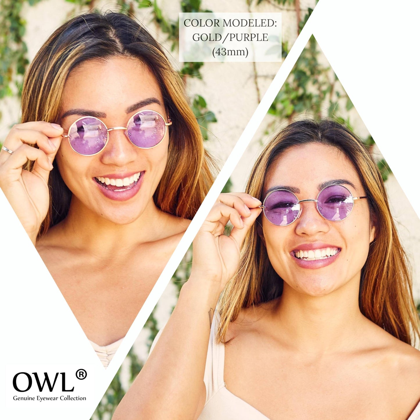 OWL Round Retro Vintage Purple Lens Sunglasses Gold Metal Frame 3 Pairs