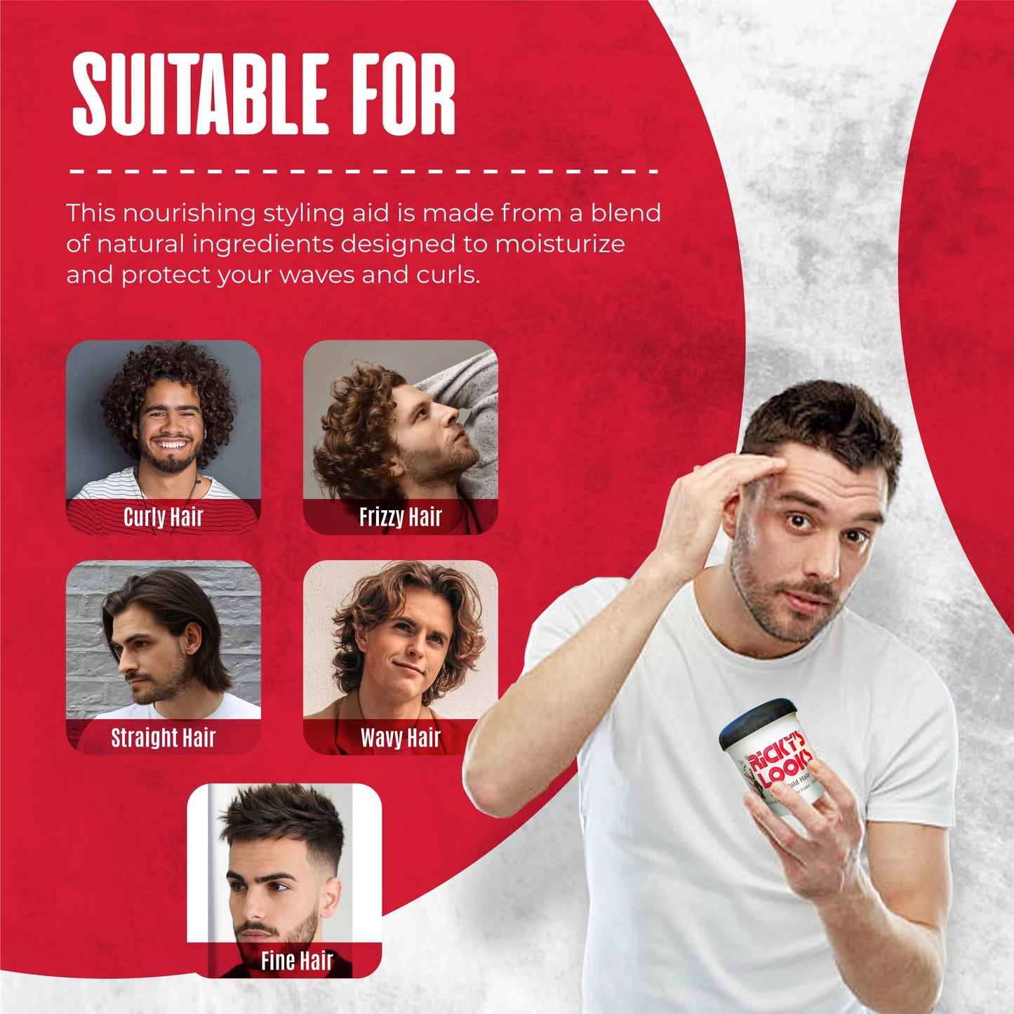 Ricky's Looks Mega Hold Styling Hair Gel for Curly, Frizzy, Straight, Wavy & Fine Hair - Flake Free, Strong Hold and Shine - For All Hair Types - Men