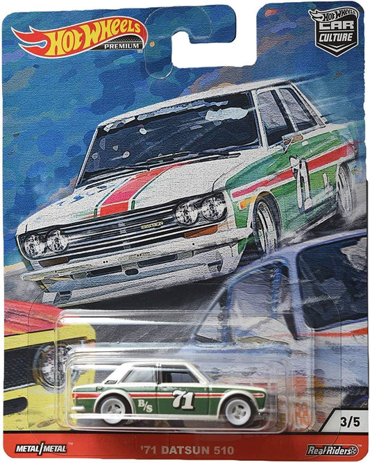 Hot Wheels Car Culture Door Slammers '71 Datsun 510 3/5, White/Green