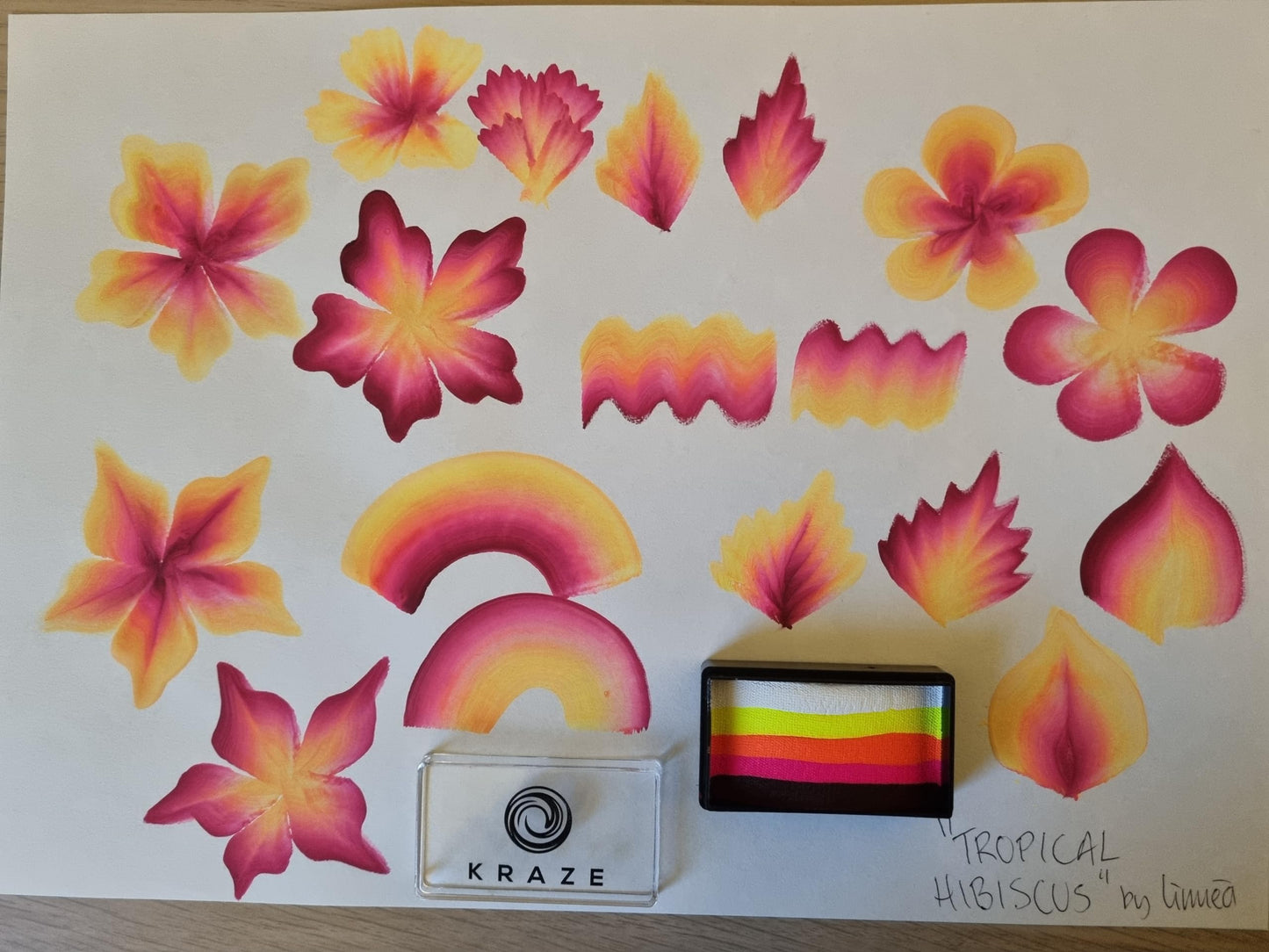 Kraze FX Dome Stroke - Tropical Hibiscus by Linnea (25 gm), Professional 1-Stroke Split Cake, Hypoallergenic, Non-Toxic, Water Activated Face & Body