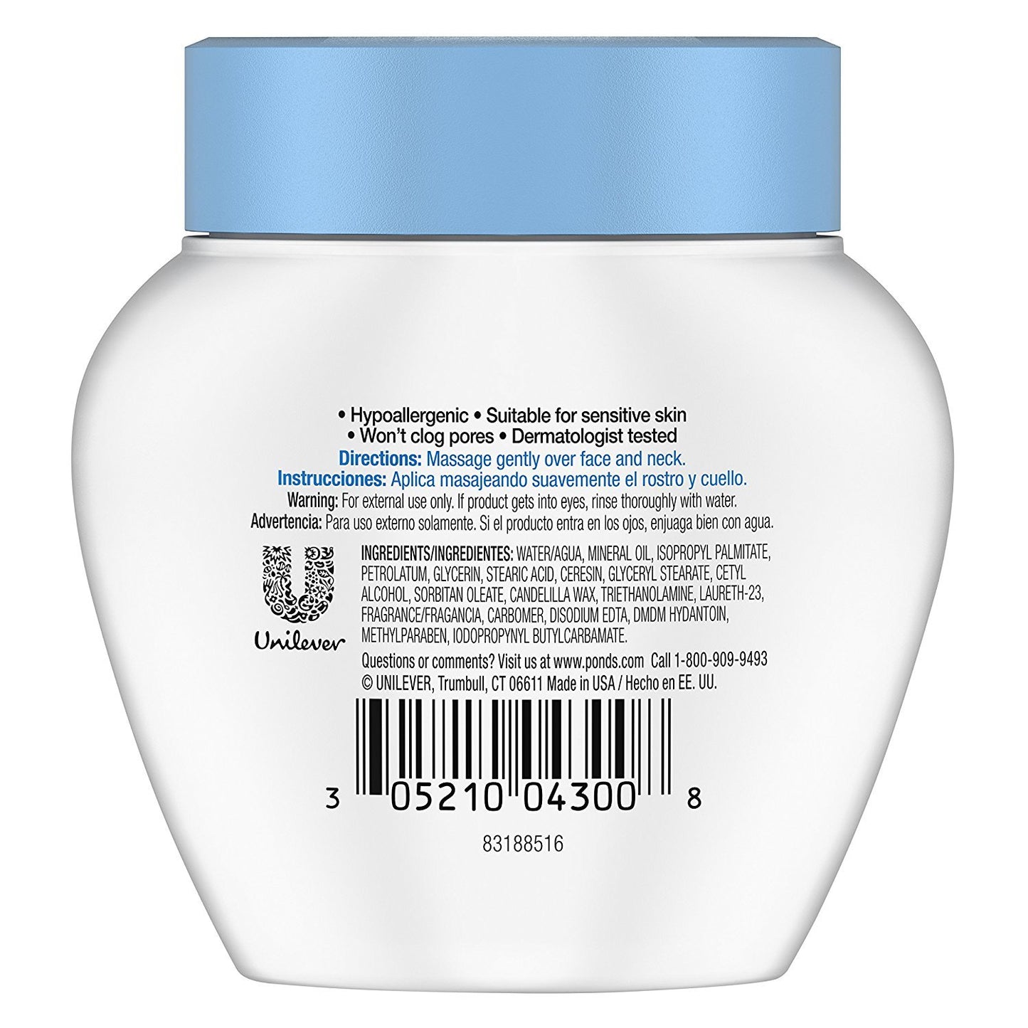 Pond's Facial Moisturizer For Dehydrated, Sensitive Skin Dry Skin Cream Hypoallergenic and Dermatologist-Tested 10.1 oz 3 Count