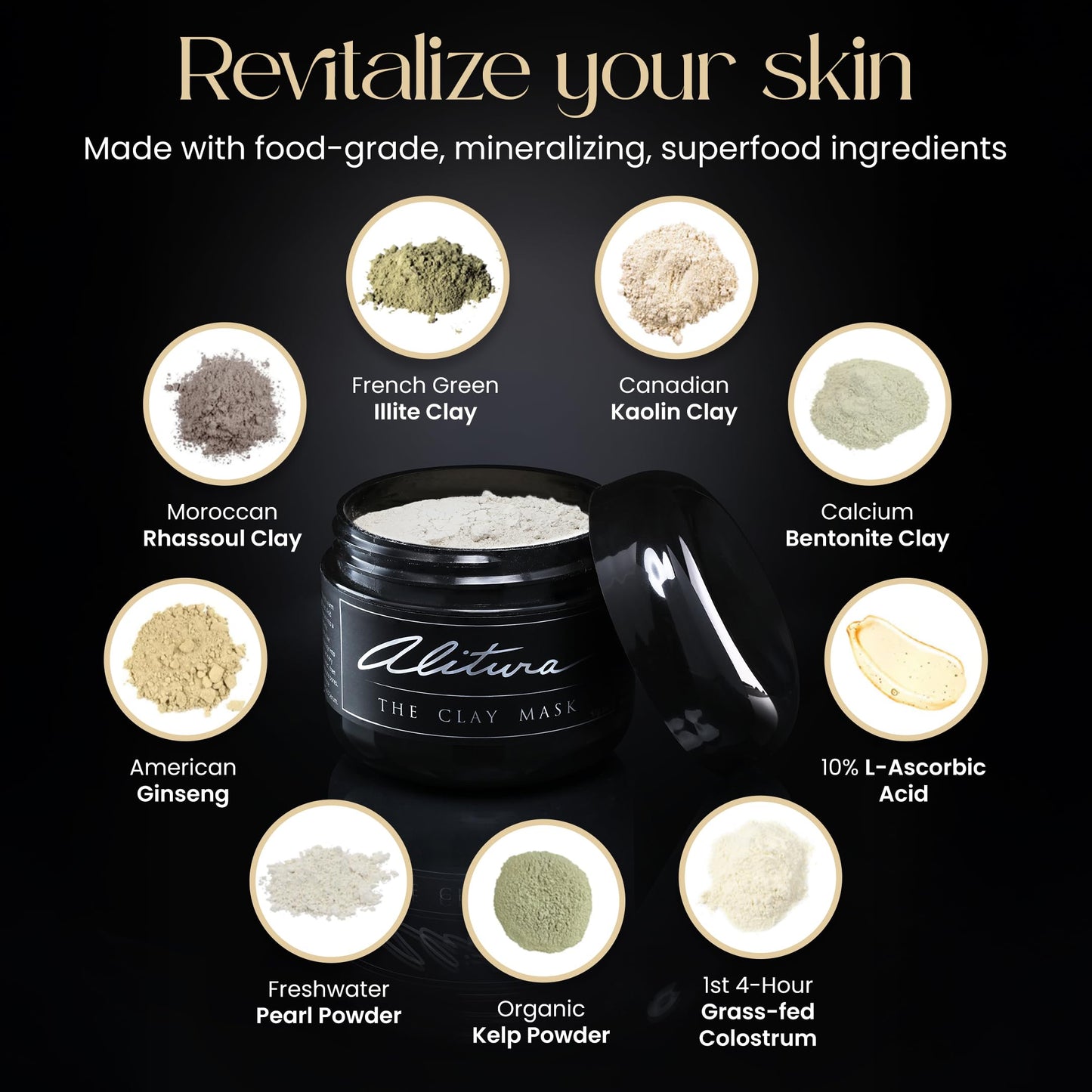 Alitura Clay Face Mask - Exfoliating, Hydrating & Anti-Aging Facial Mask with Vitamin C & Pearl Powder - Pore Cleansing Face Mask for Acne, Blackheads